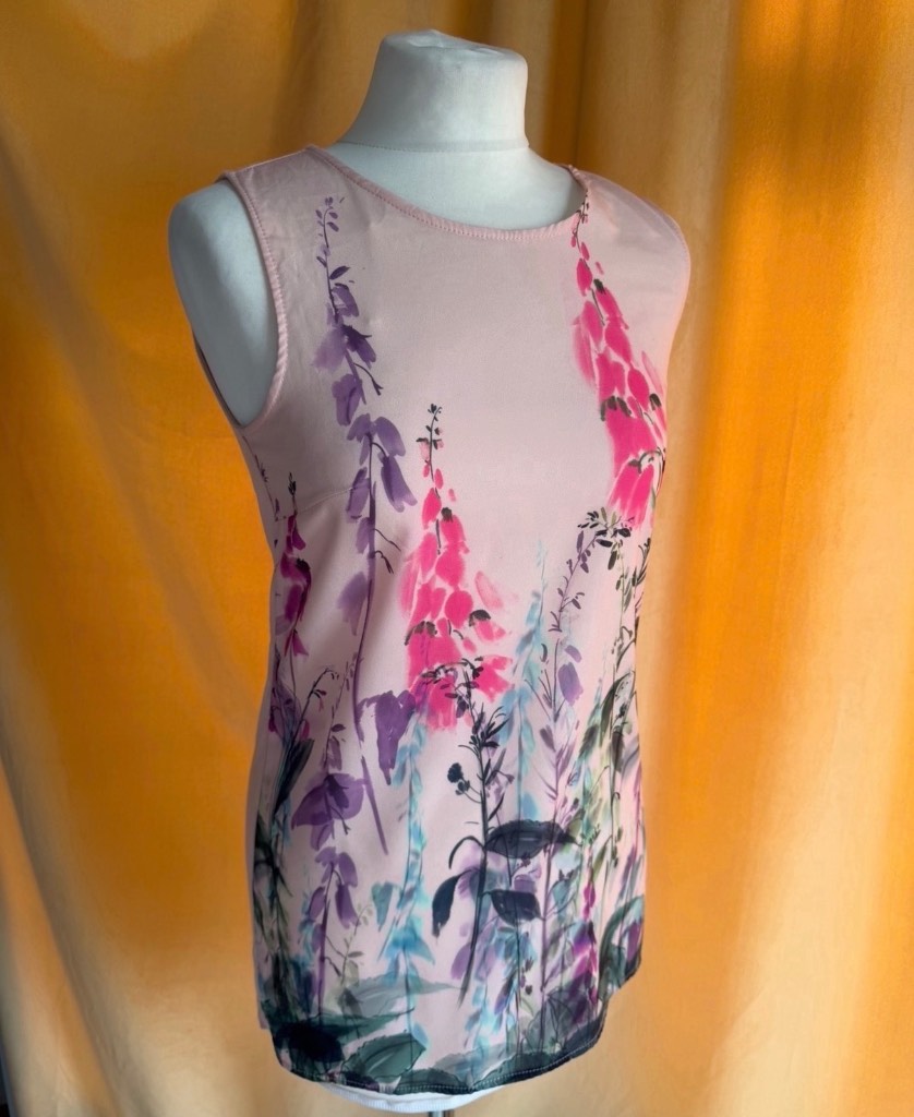 Warehouse Summer Pink Floral Multicoloured Print Sleeveless Top size 6