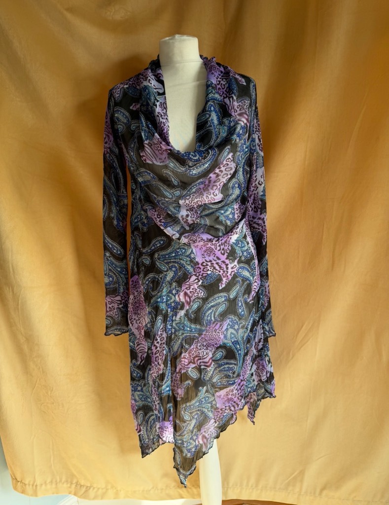 Bent Sheer Summer paisley print draped dress/tunic – purple & blue size 42 fits 8/10