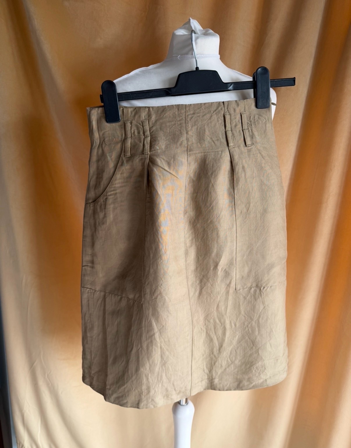 Zara High waist Office Day Beige Knee Length Midi Viscose Skirt Size 8/S