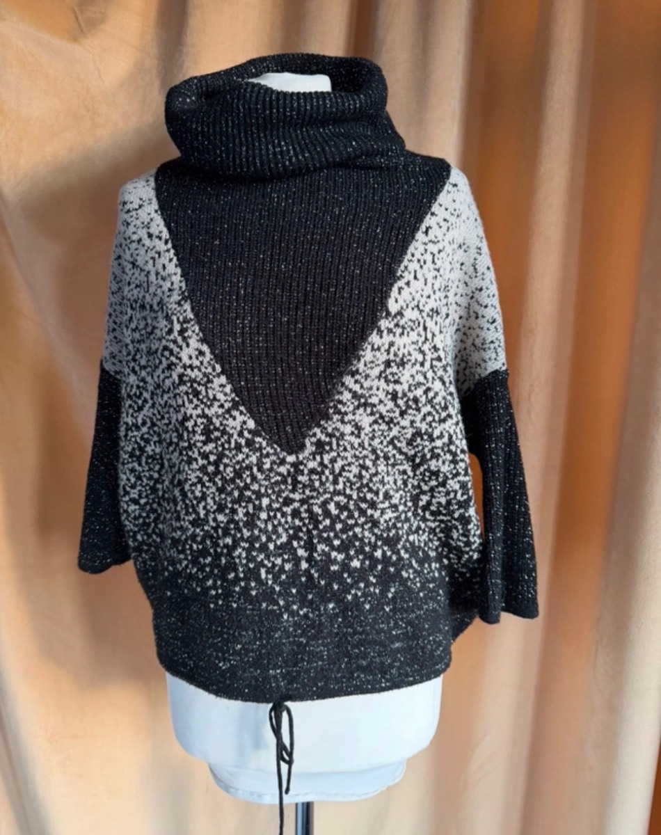 Anna Field Black And Grey Oversized Jumper With Silver Thread 3/4 Sleeve fits 8/10