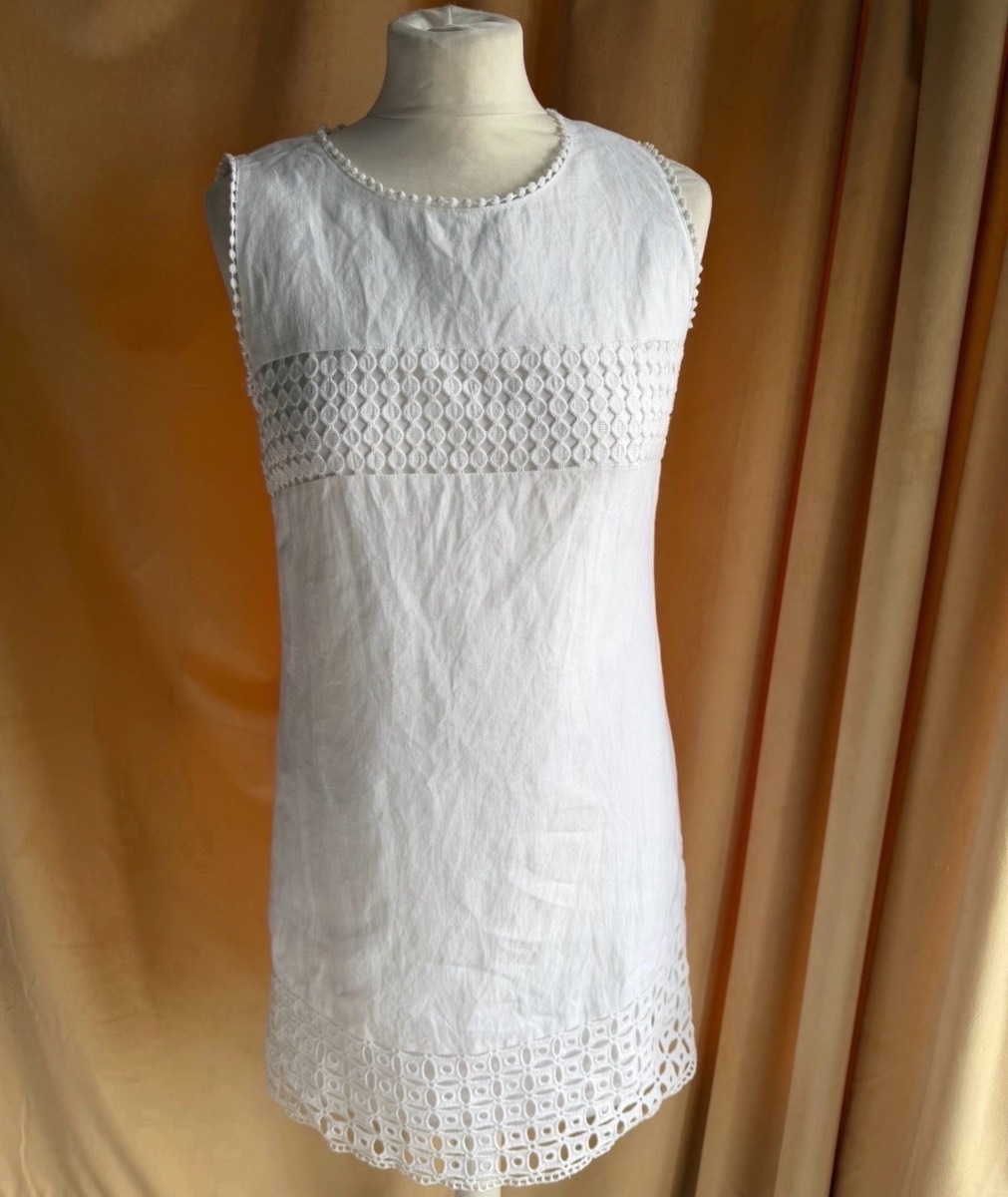 Next Linen Cotton Summer Knee Length Sleeveless White Dress size 8
