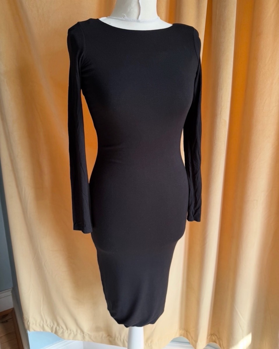 River Island Long Sleeve Bodycon Midi Black Dress size 8