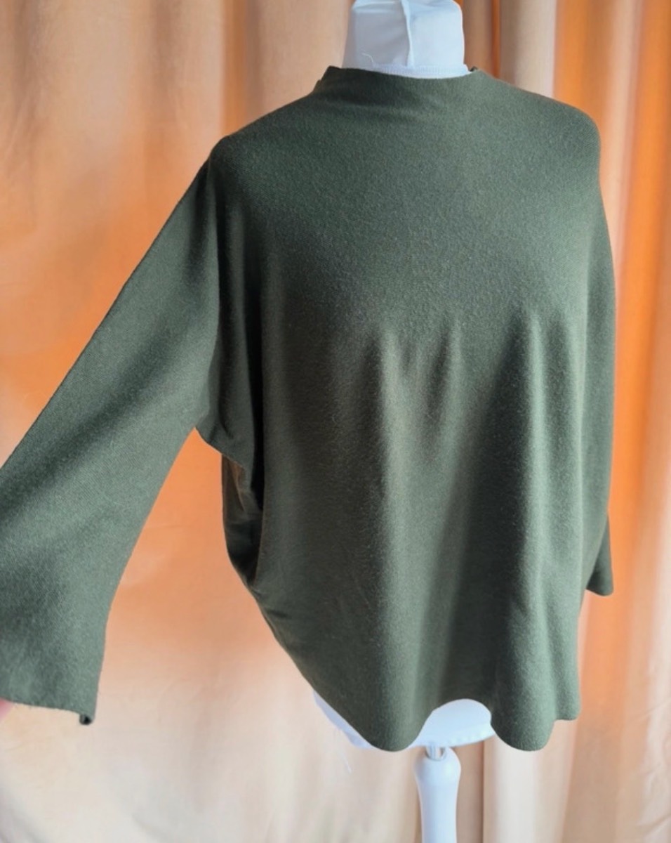 Kontatto Made in Italy Jumper Top Olive Green 3/4 Sleeve Viscose Blend One size fits 8/10/12 RRP £80