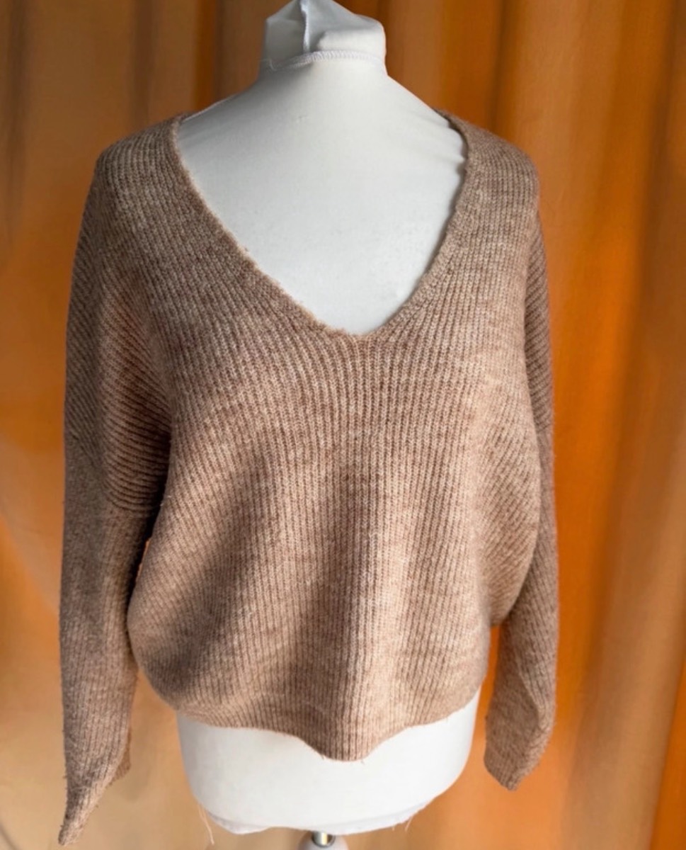 Mango Beige Knitted Oversized V-neck Jumper Size S fits 8/10