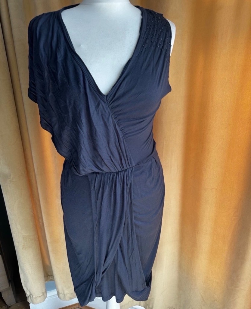 Label Lab Sleeveless Asymmetrical Navy Dark Grey Evening Party Bodycon Midi Dress size 8