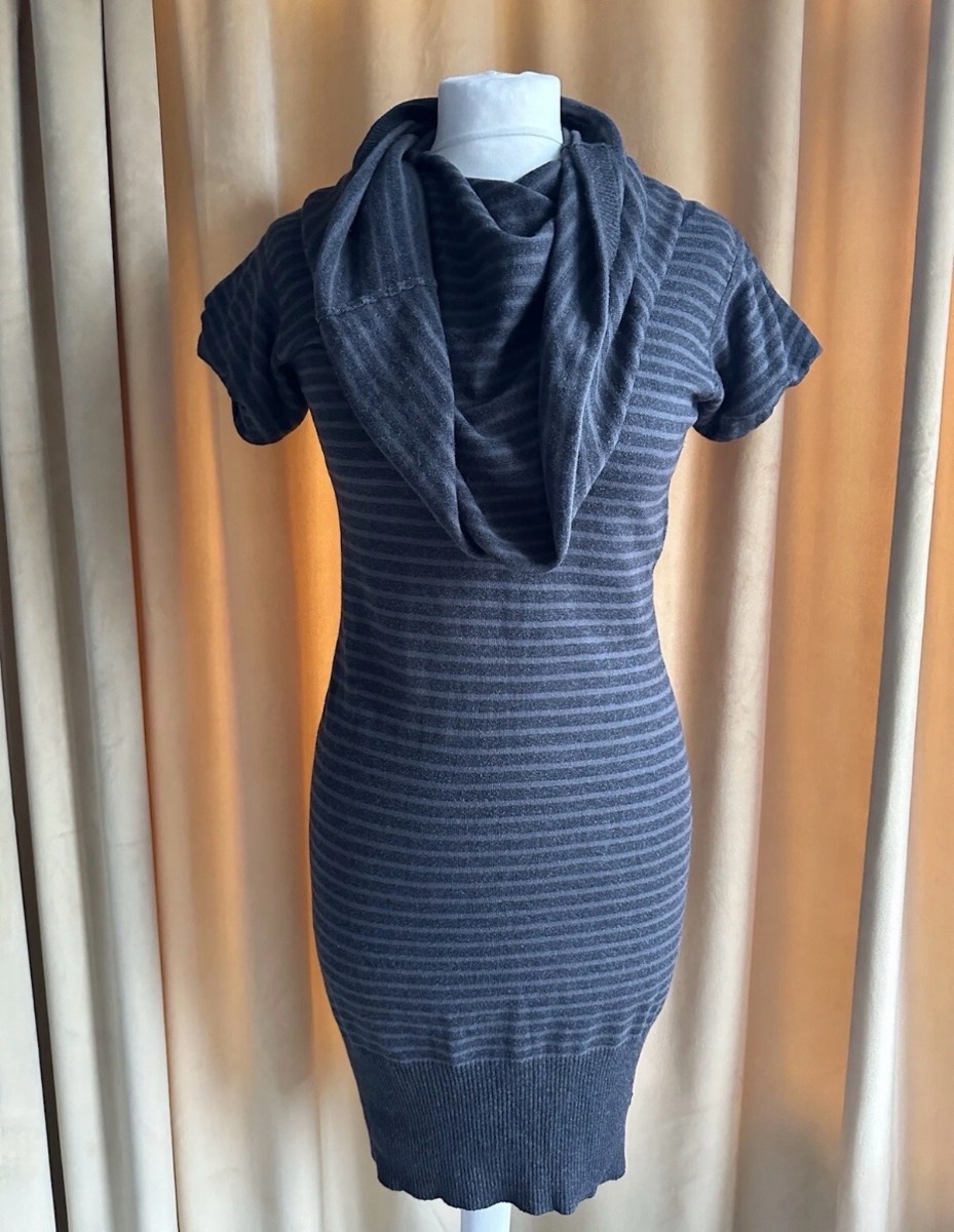 Bench Grey Striped Short Sleeve Kneee Length Casual Dress size S Fits 8/10