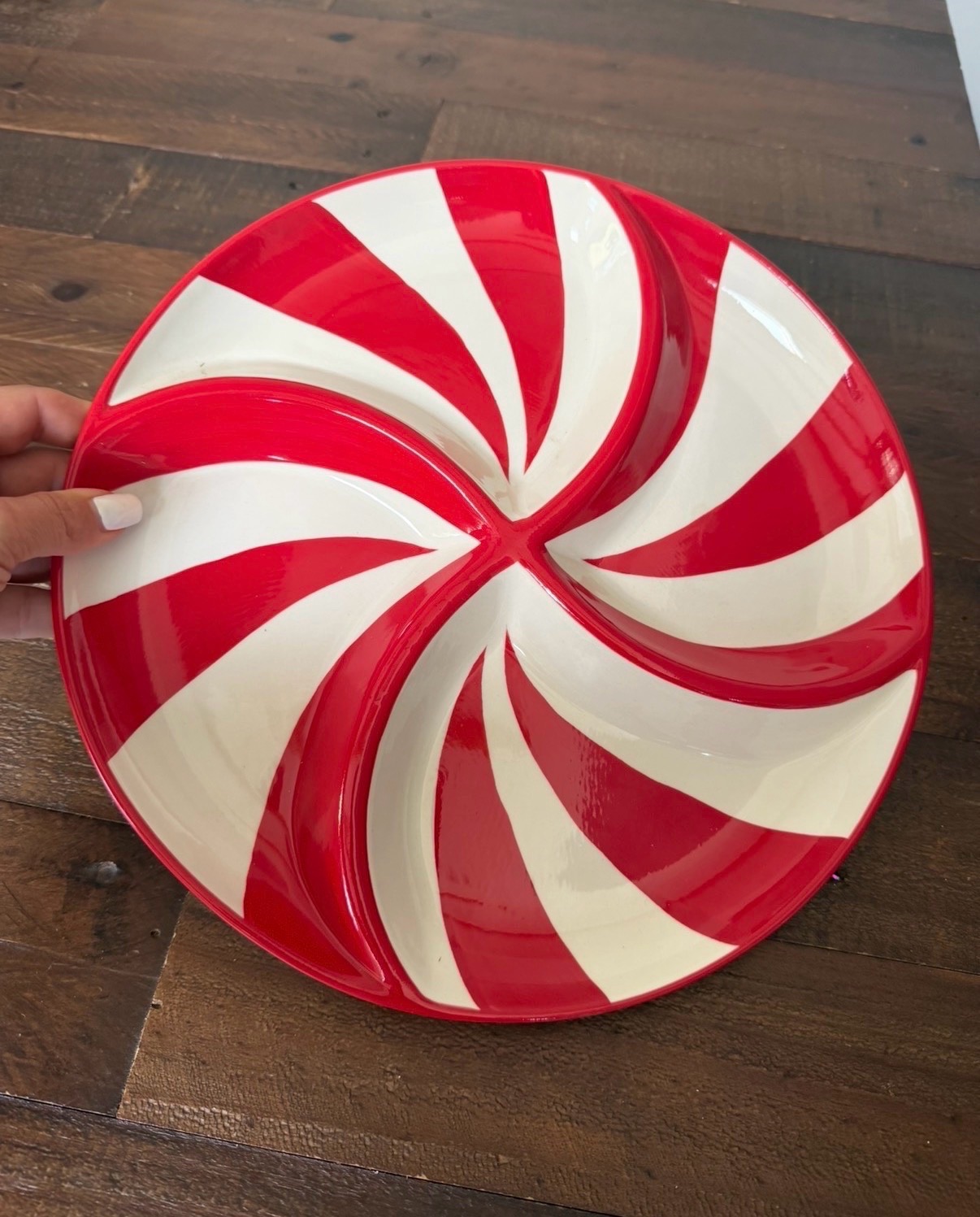 Festive Feeling Christmas Red & White Stripe Section Plate New