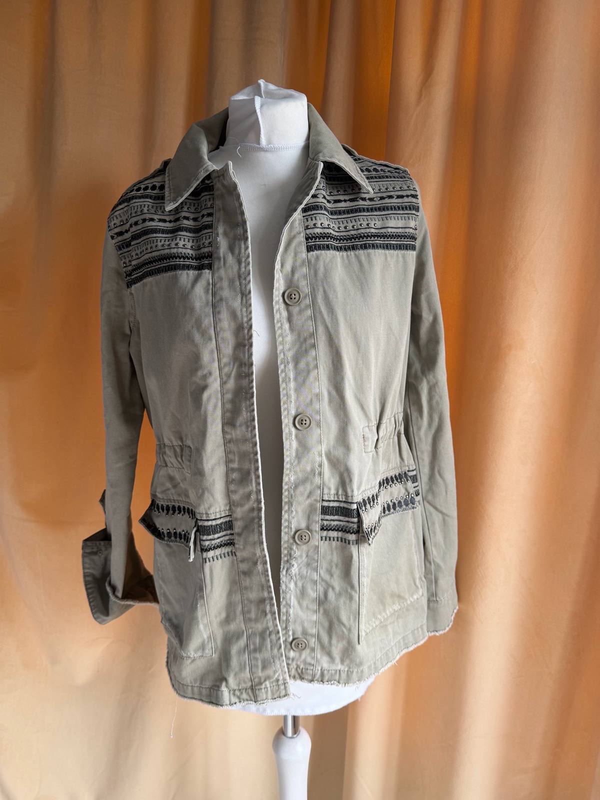 River Island Embellished Utility Jacket Sage Green / Stone– Size 8