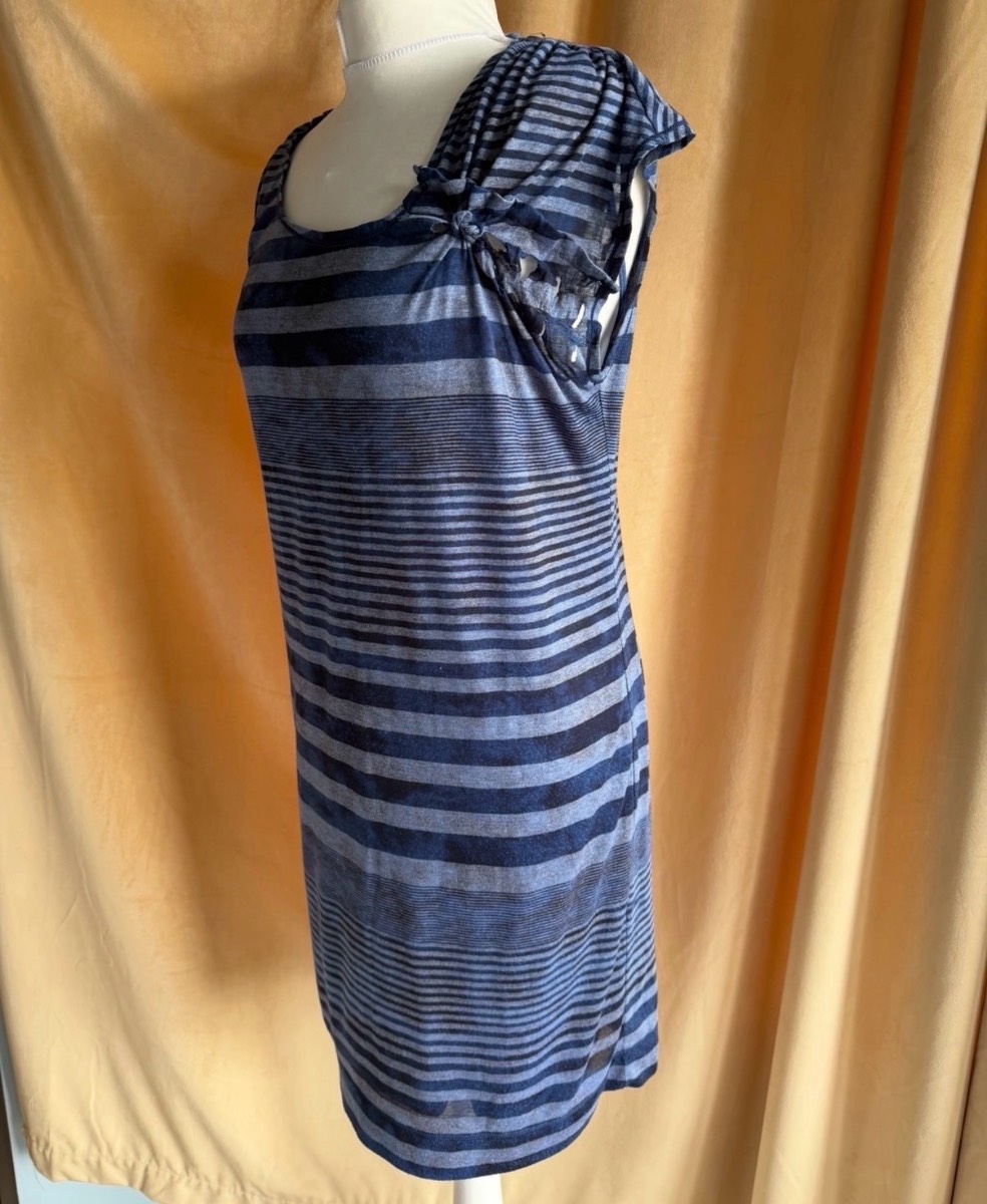 Studio M Summer Navy Blue Stripes Short Sleeve Dress size S fits 8/10