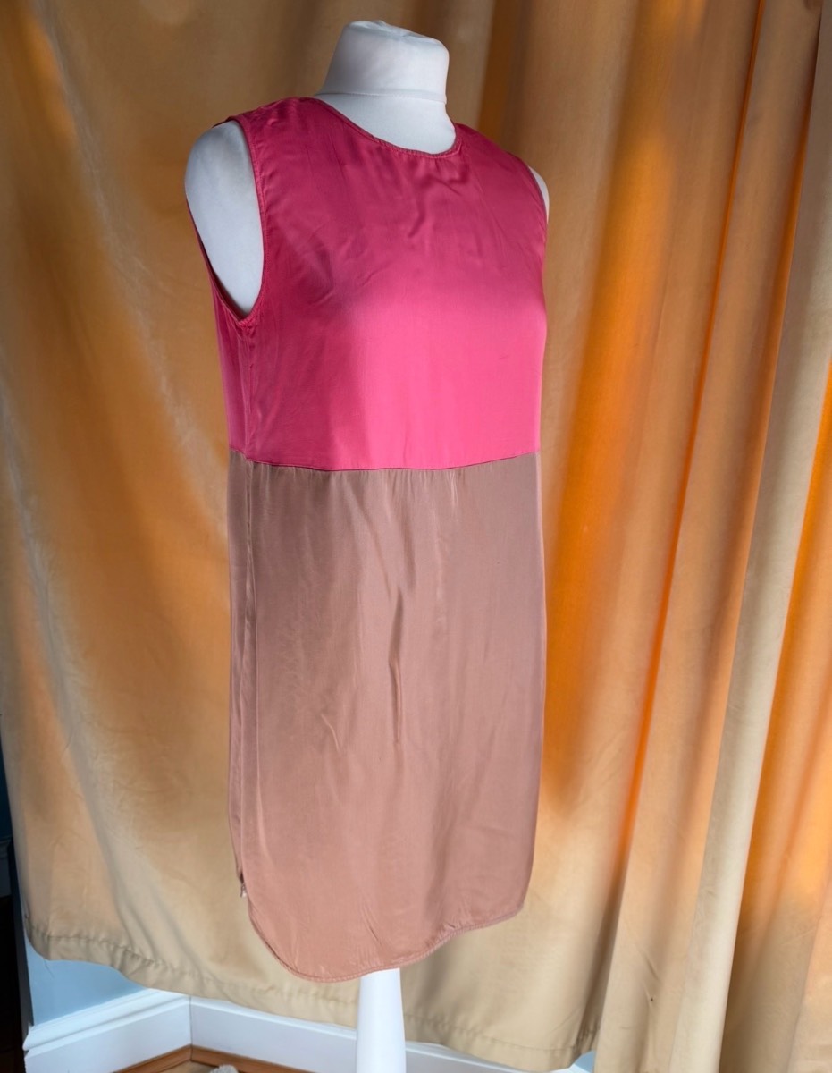 Zara Bright Pink and Brown Knee Length Summer Holiday Dress With Zip size S fits 8/10
