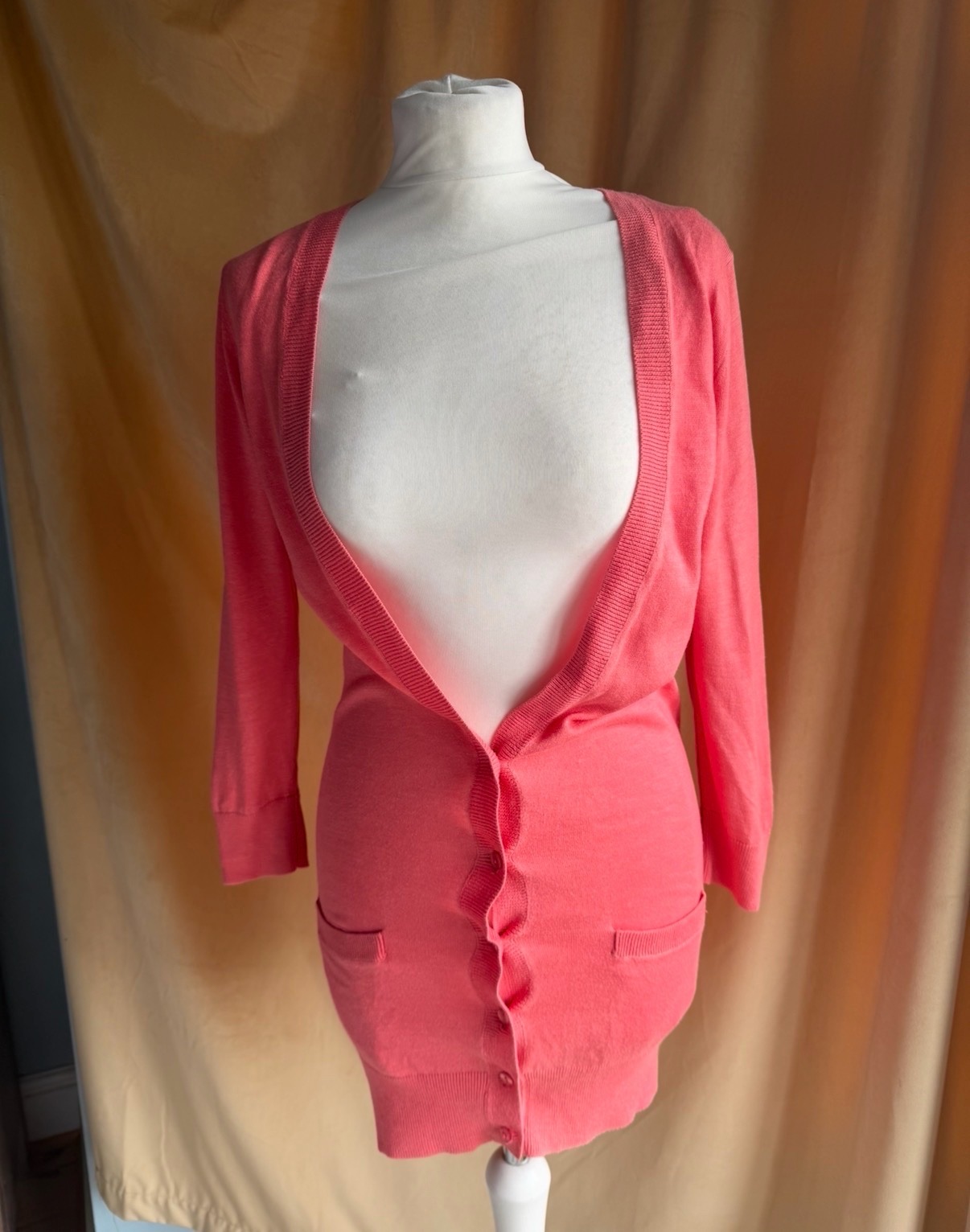 Topshop Bright Pink Coral Long Cardigan With side pockets size 10