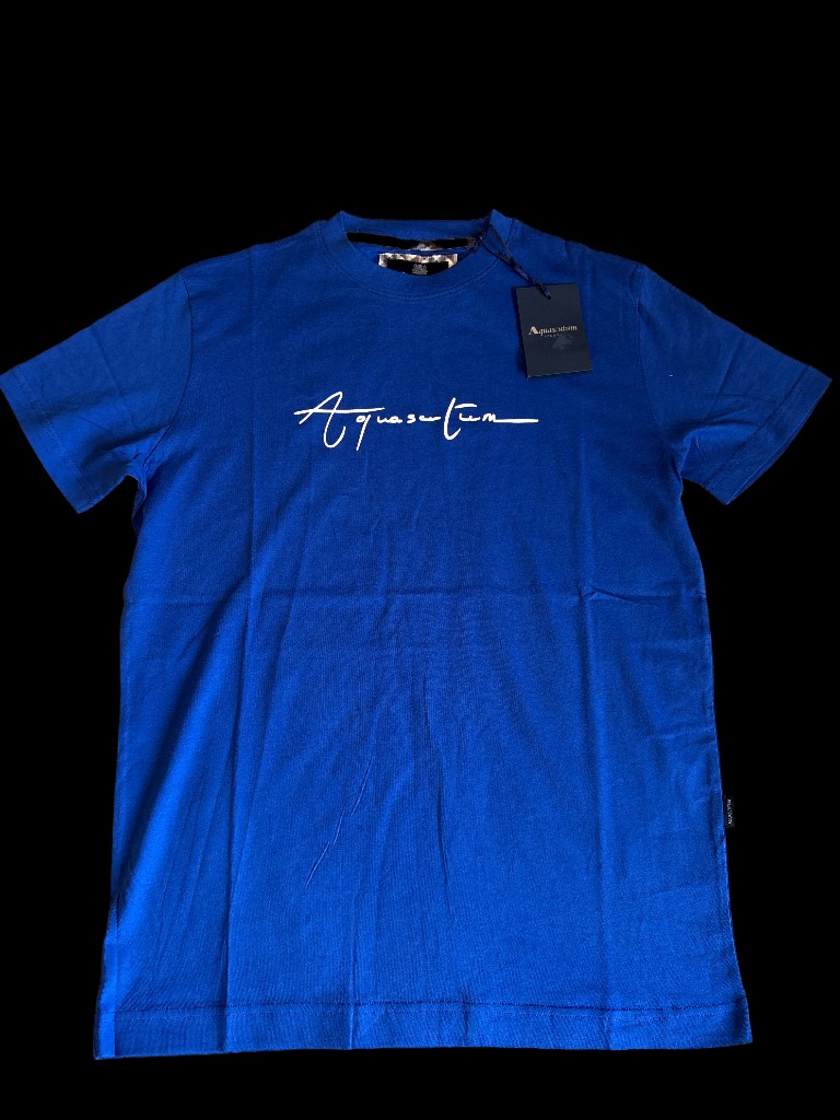 Aquascutum blue t-shirt with white logo brand new with tags men’s size uk small
