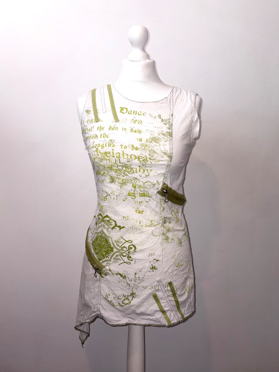 Vintage Y2K Cache Cache White Graphic Print Fairy Grunge Asymmetrical Tunic Top Size EU 38/10