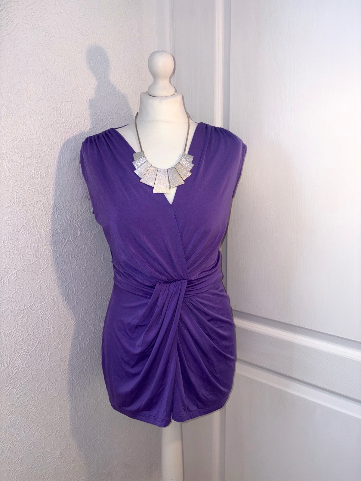 Y2K 00s Jane Norman Purple Ruched V-Neck Party Wrap Top Size 12
