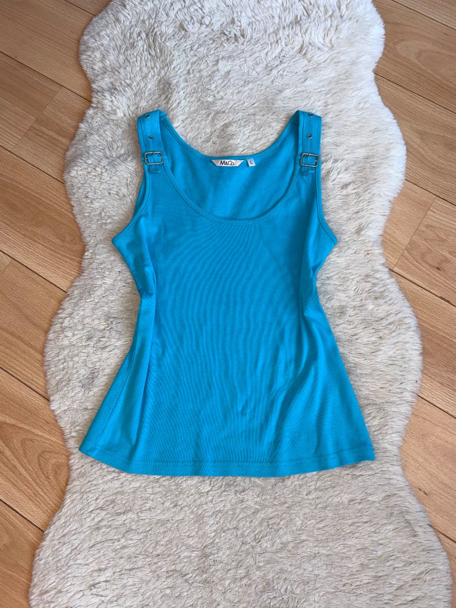 Y2K Vintage M&Co Turquoise Blue Buckle Detail Summer Holiday Vest Top