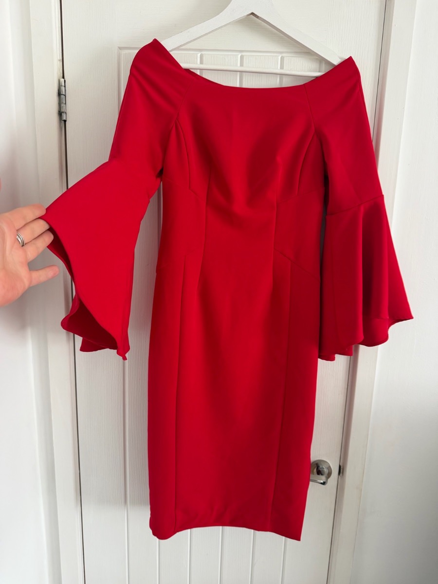 Coast Ladies Bardot Flute Sleeve Red Occasion Dress size 8