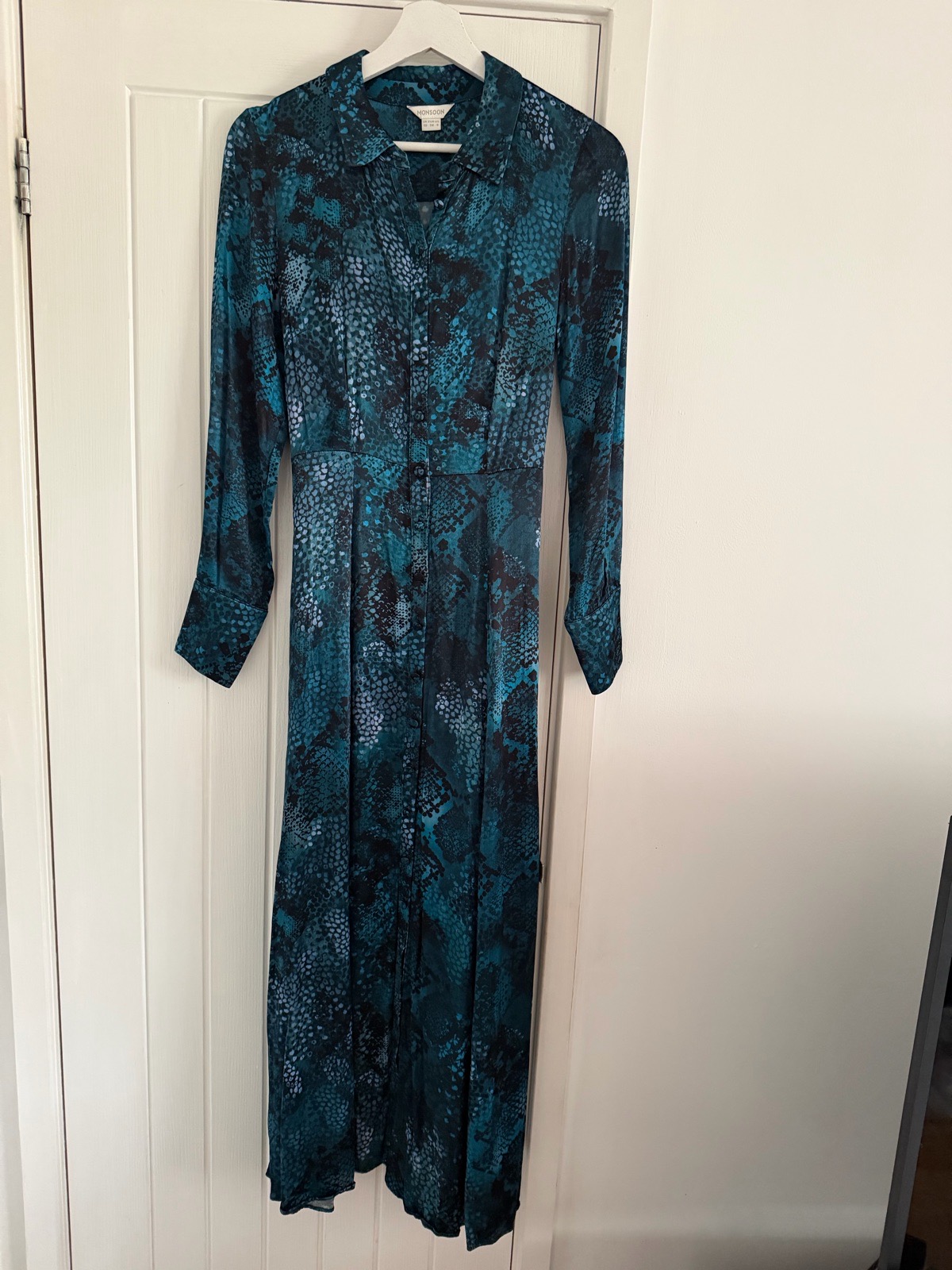 Monsoon Teal Animal Print Maxi Shirt Dress size 10