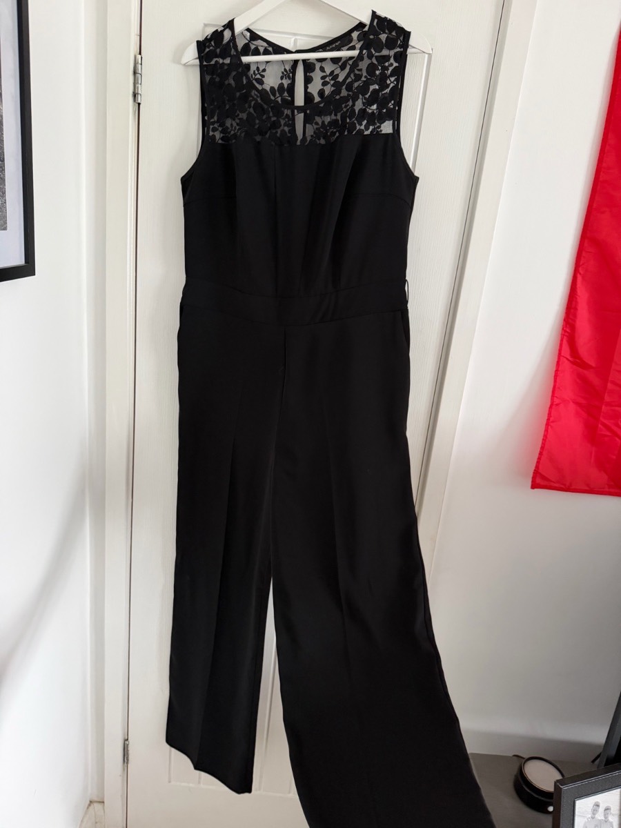 Autograph M&S Black Lace Detail Jumpsuit size 14 Long