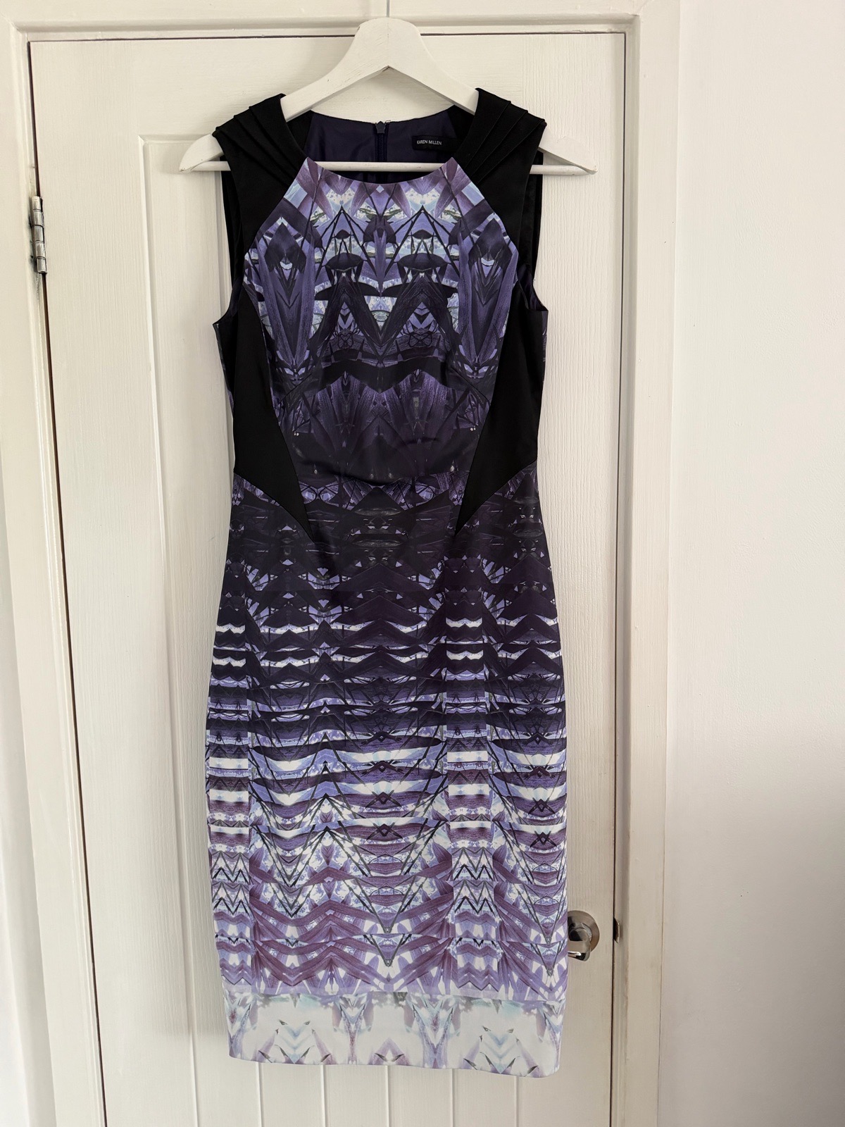 Karen Millen Purple Abstract Print Bodycon Dress size 10