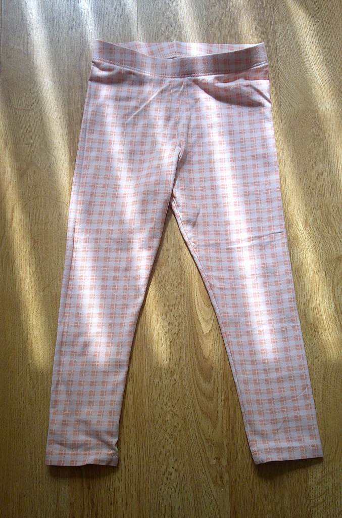 Girls Peach & White Checked Leggings, Next, 3-4 yrs