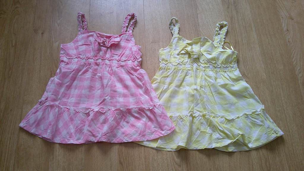 Set of 2x Girls Thin, Sleeveless Summer Tops (Pink & Yellow), George, 5-6 yrs