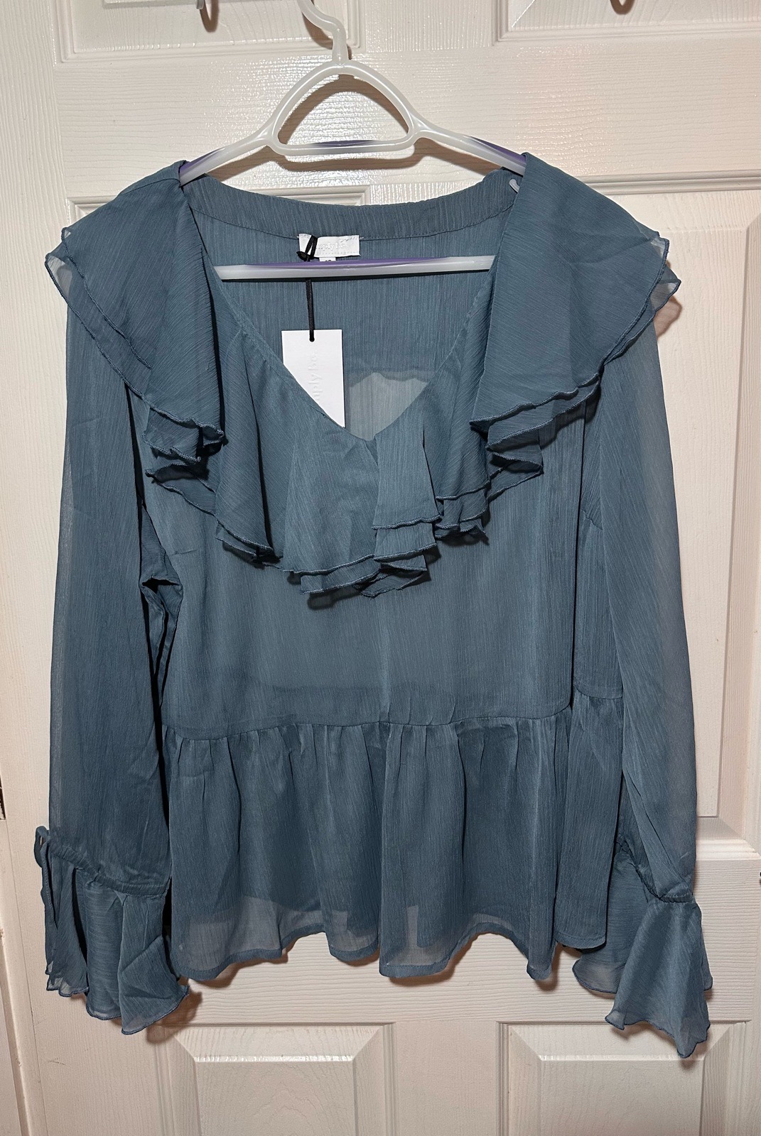 Simply Be BNWT Blue Sheer Ruffle Blouse Size 20
