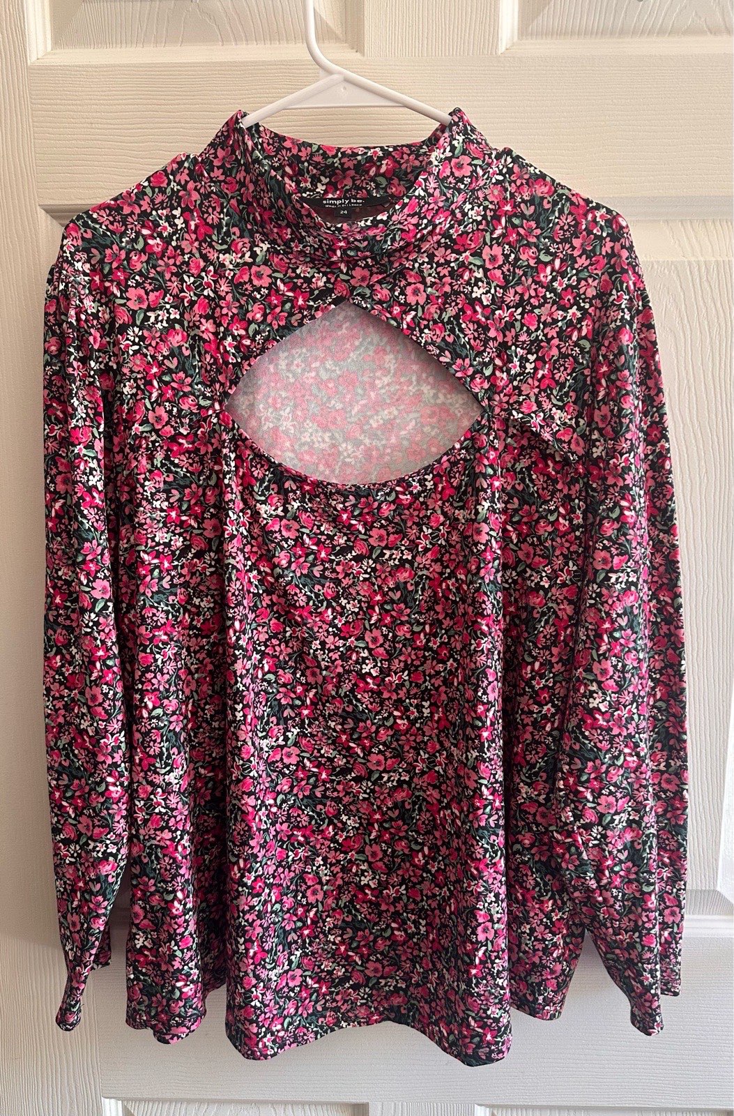 Simply Be Floral Cut Out Top Black Pink Size 24