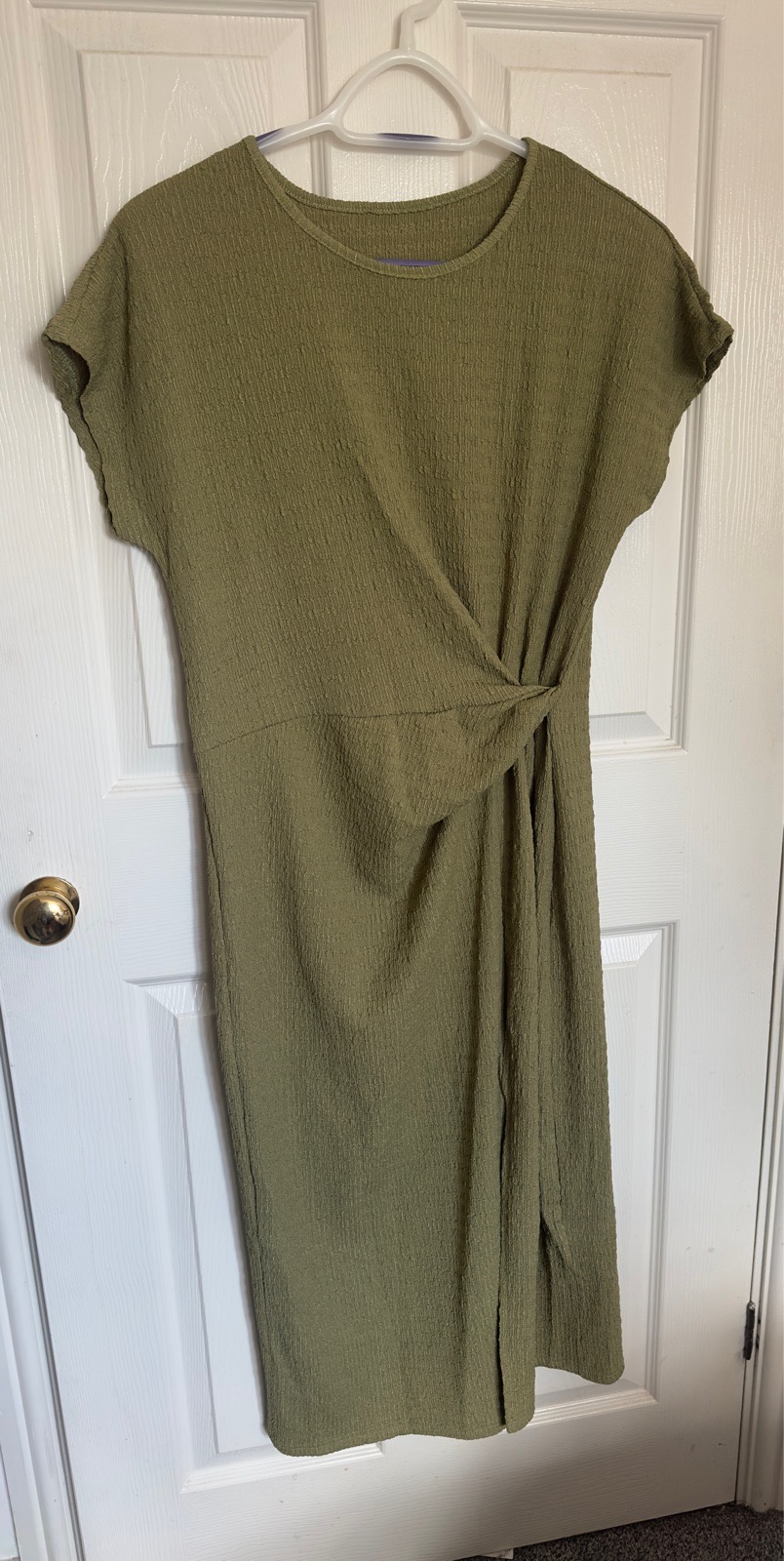 Khaki Green Textured Wrap Midi Dress Size 16