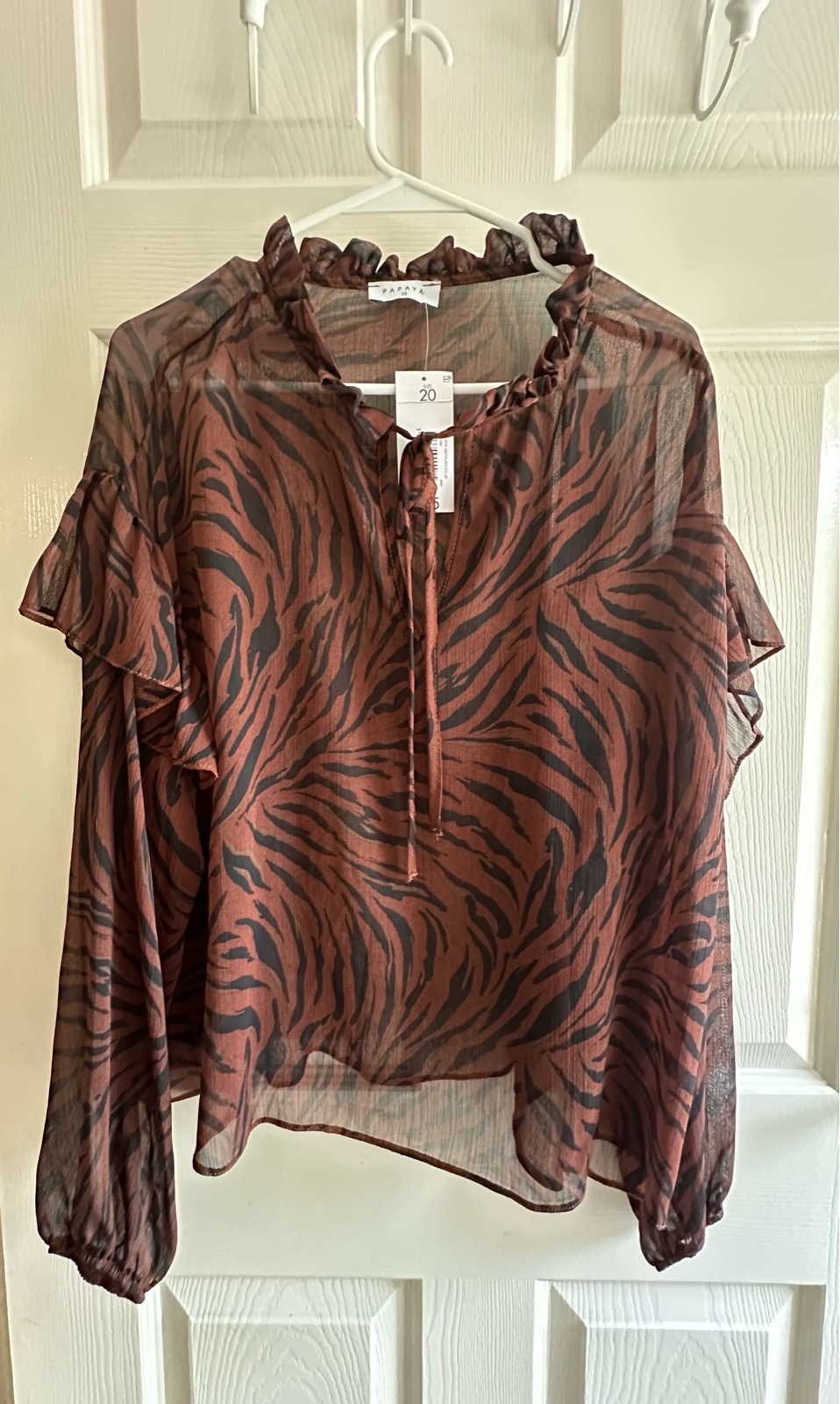 Papaya Tiger Print Sheer Blouse Brown Black Size 20 BNWT