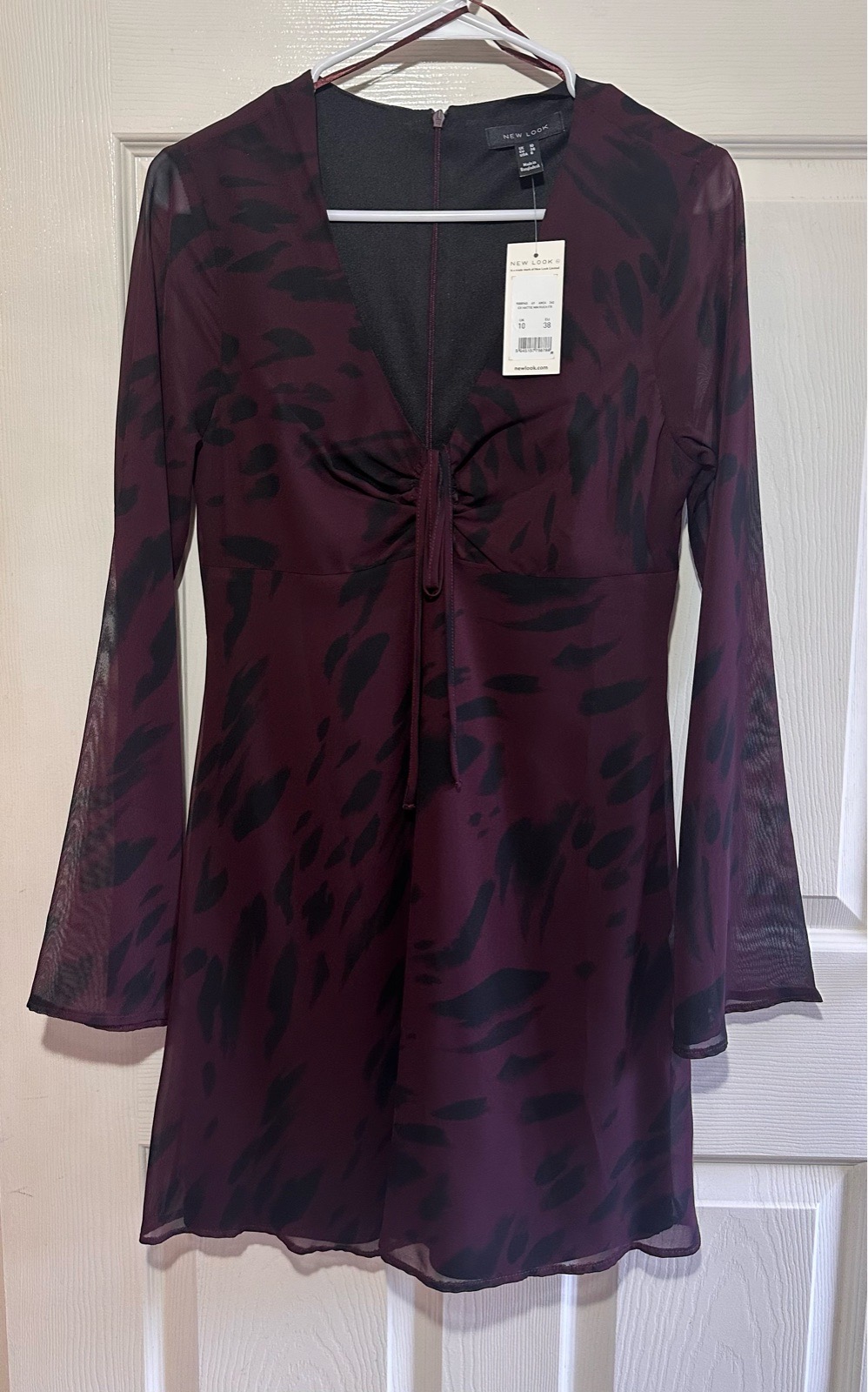 New Look BNWT Burgundy Black Animal Print Mesh Dress Size 10