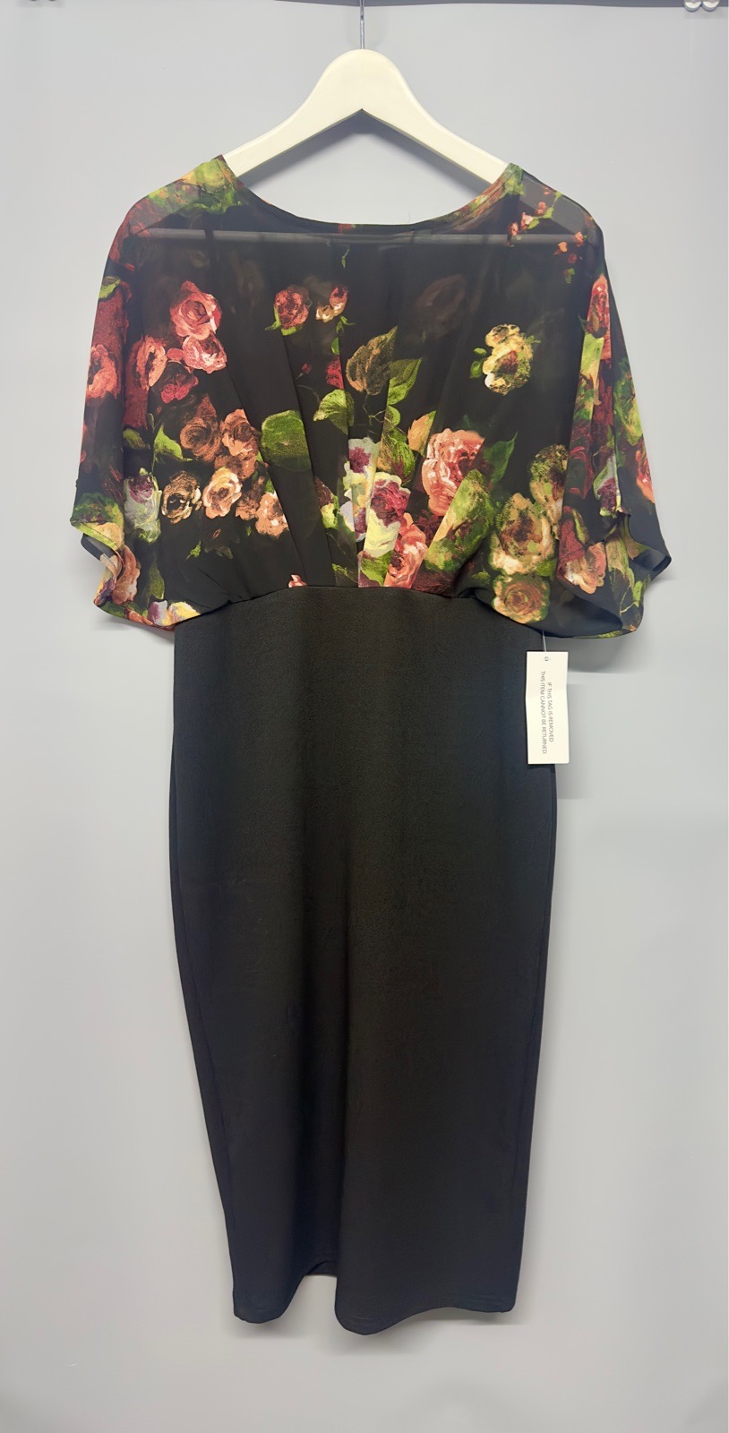 Girl In Mind Floral Midi Dress Black Batwing BNWT Size 14