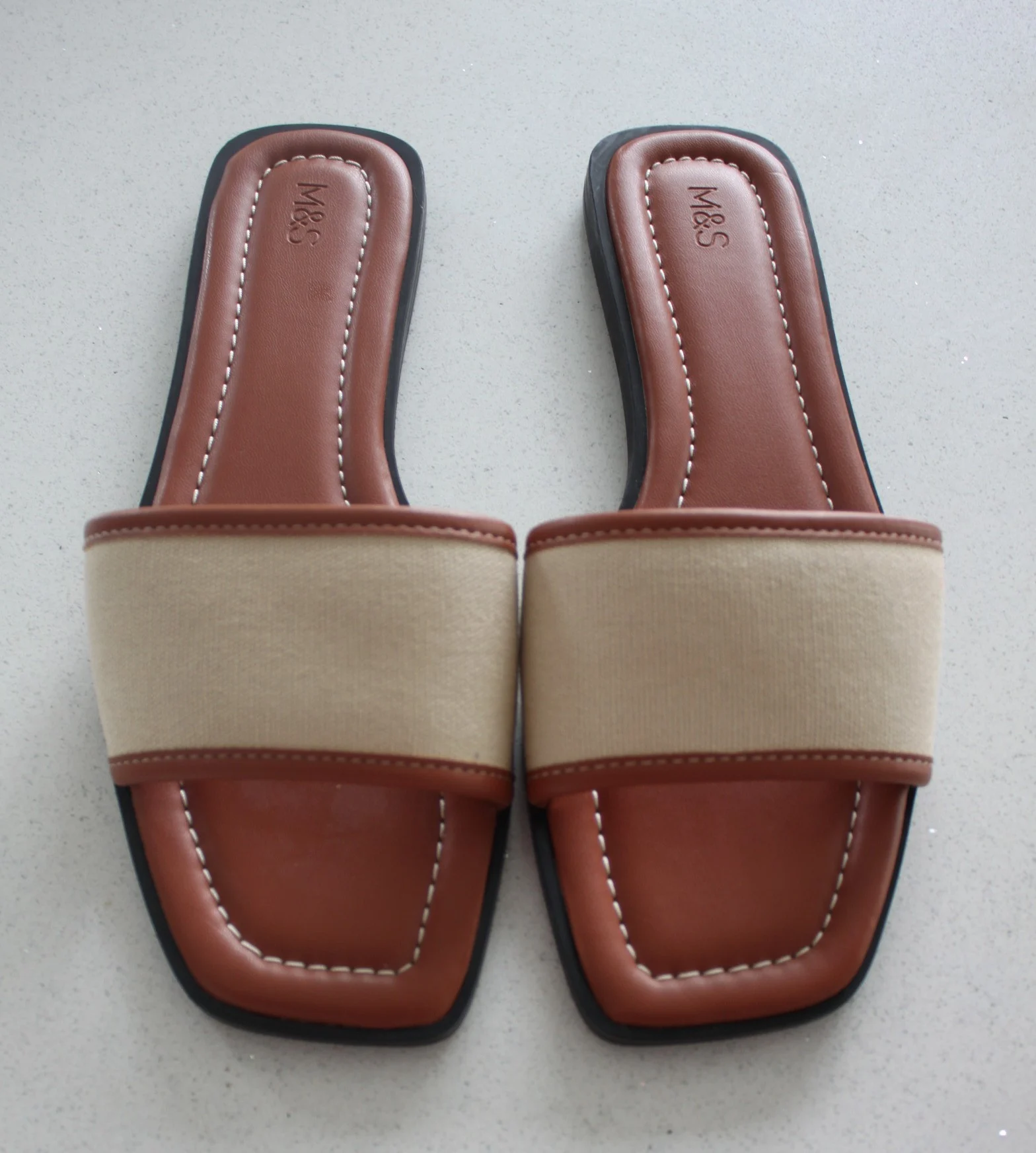 M&S Tan & Cream Vegan Slide On Sandals