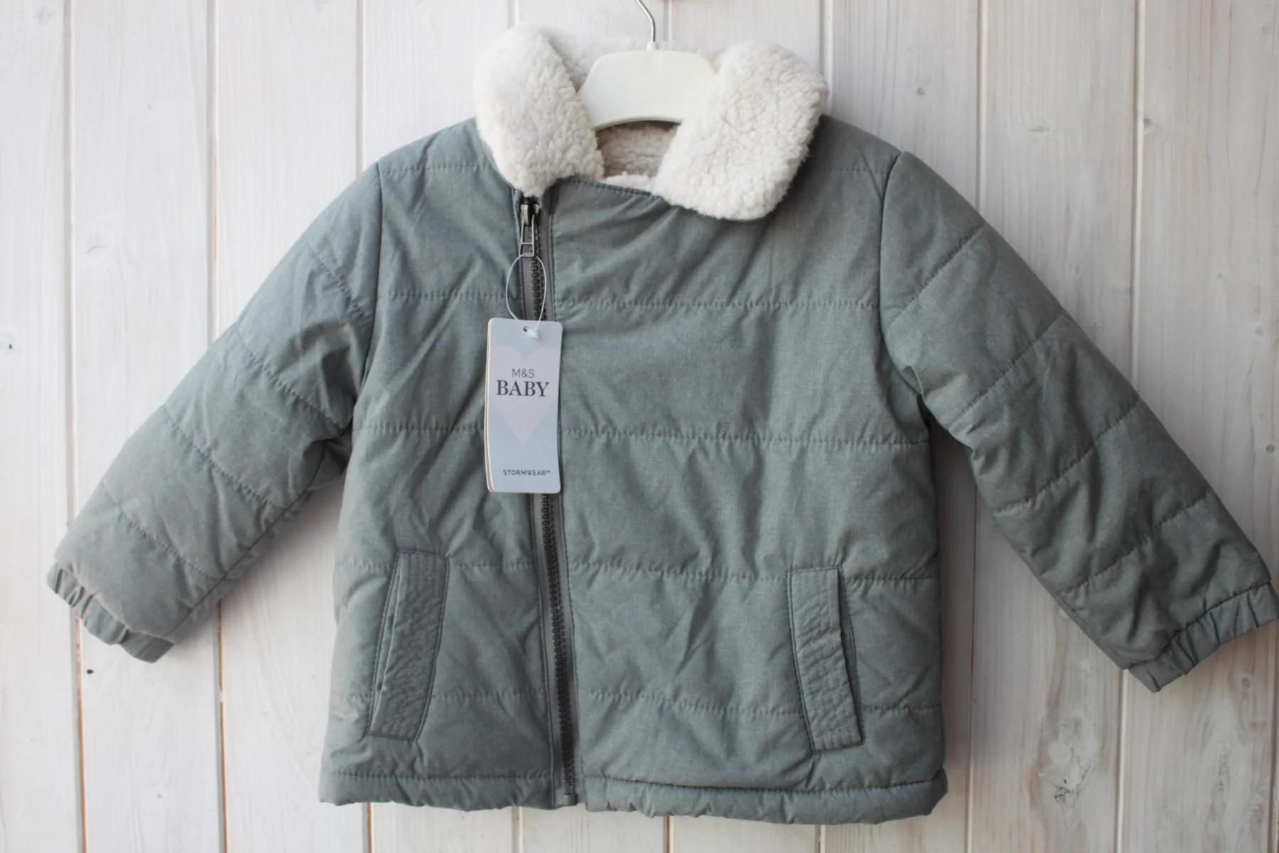 M&S Grey Fleece Lined Kids Puffer Coat