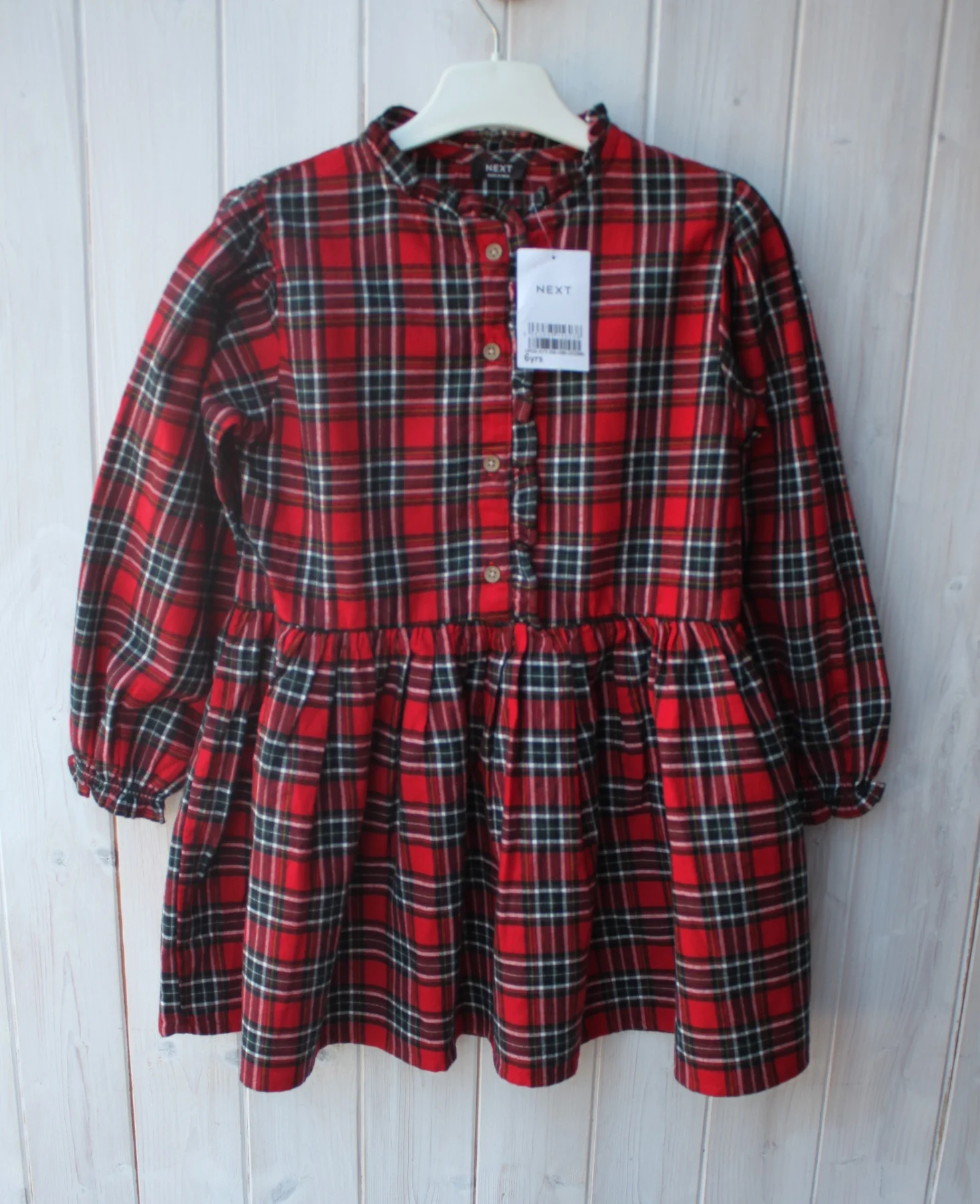 Next Girls Tartan Style Check Frill Detail Cotton Dress