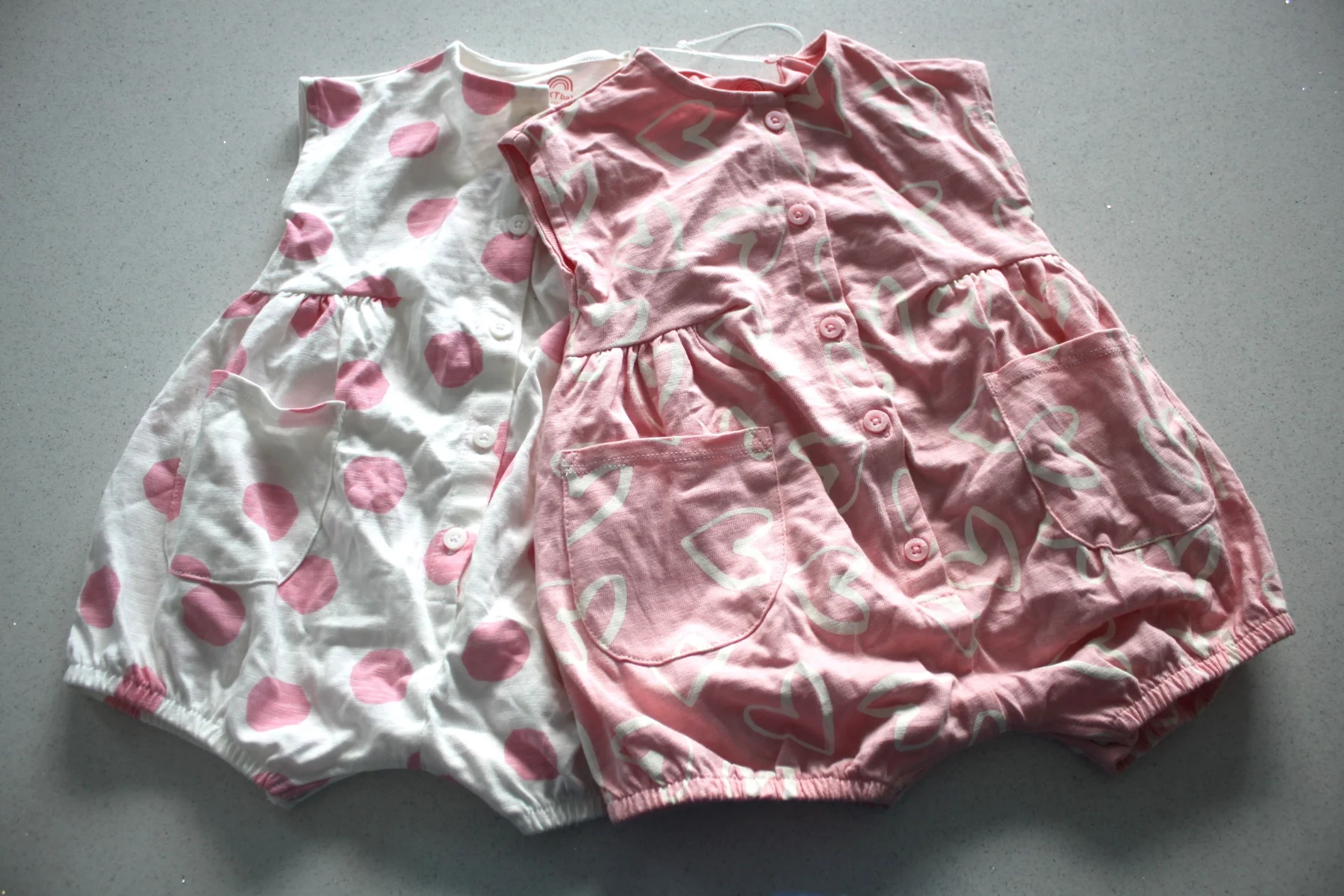 Next Pink/White Printed Button Through 2 Pack Baby Rompers