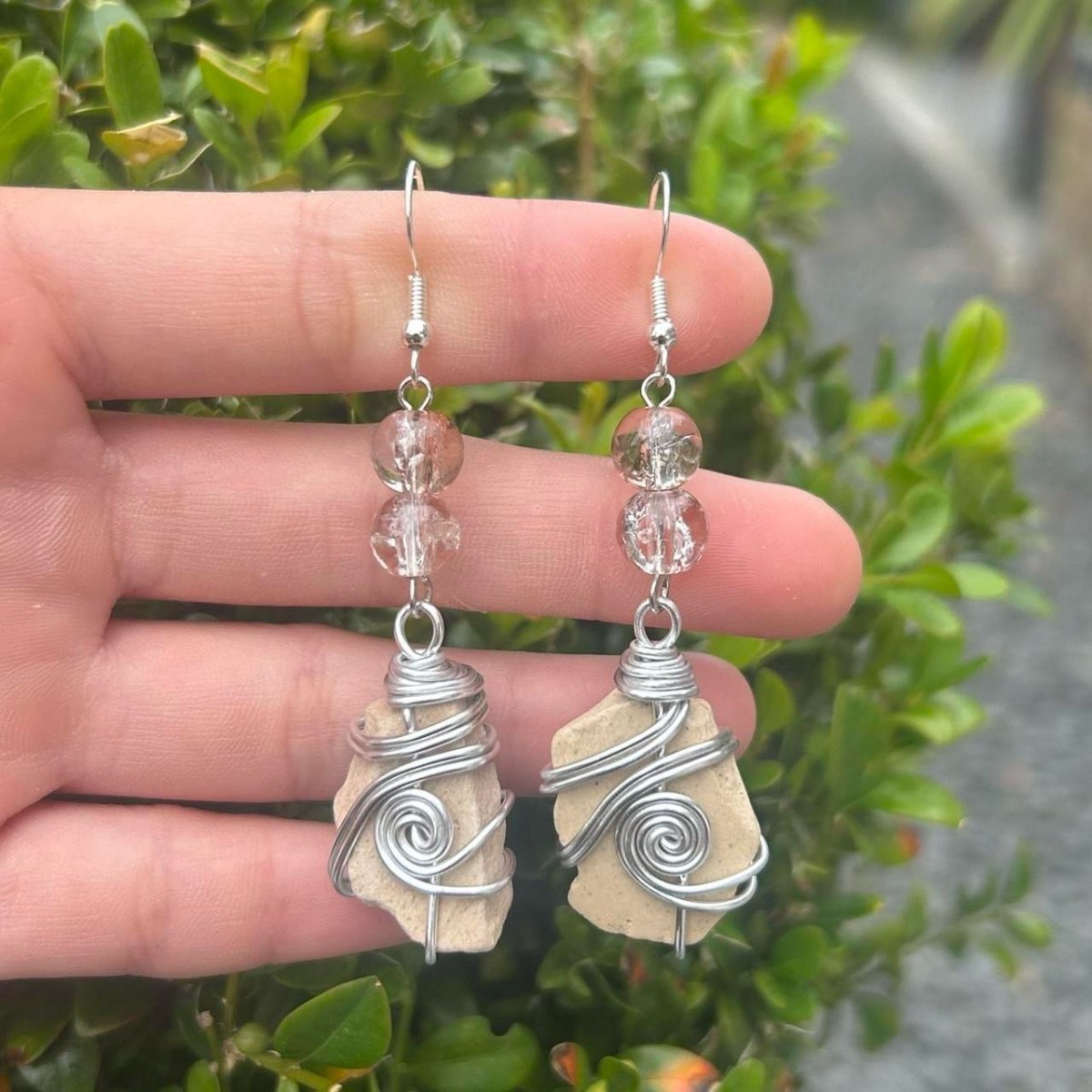 Long Handmade Sea Pottery Earrings