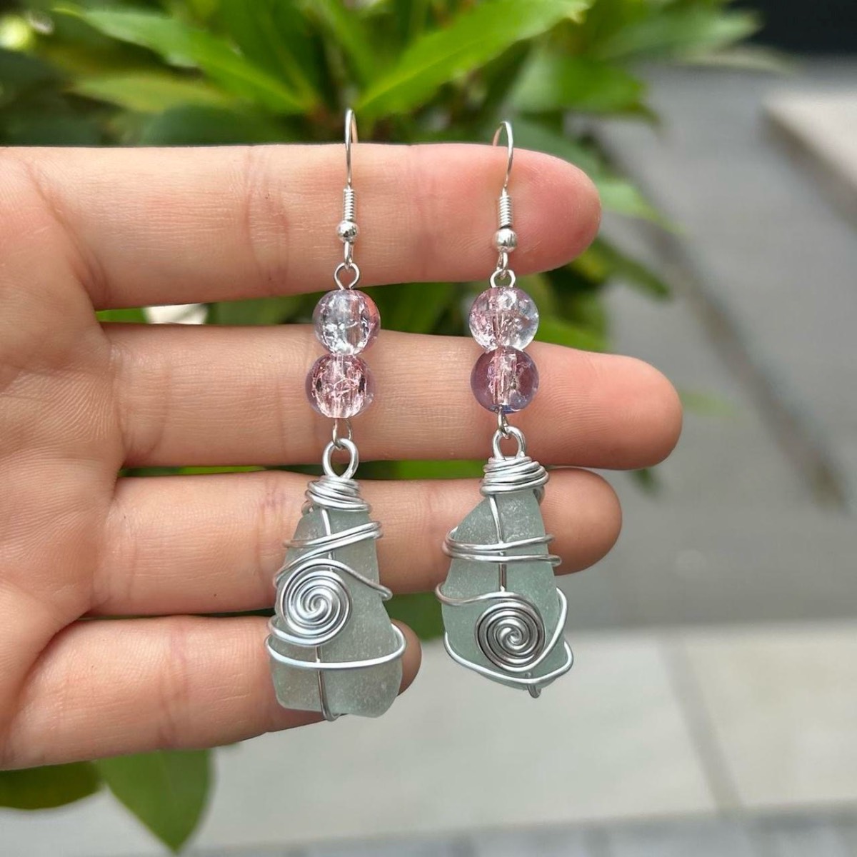 Handmade Long Aqua Sea Glass Earrings 2