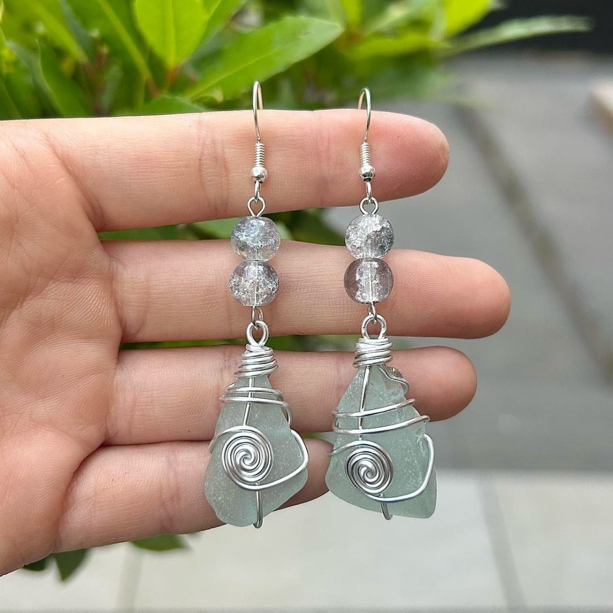 Handmade Long Aqua Sea Glass Earrings