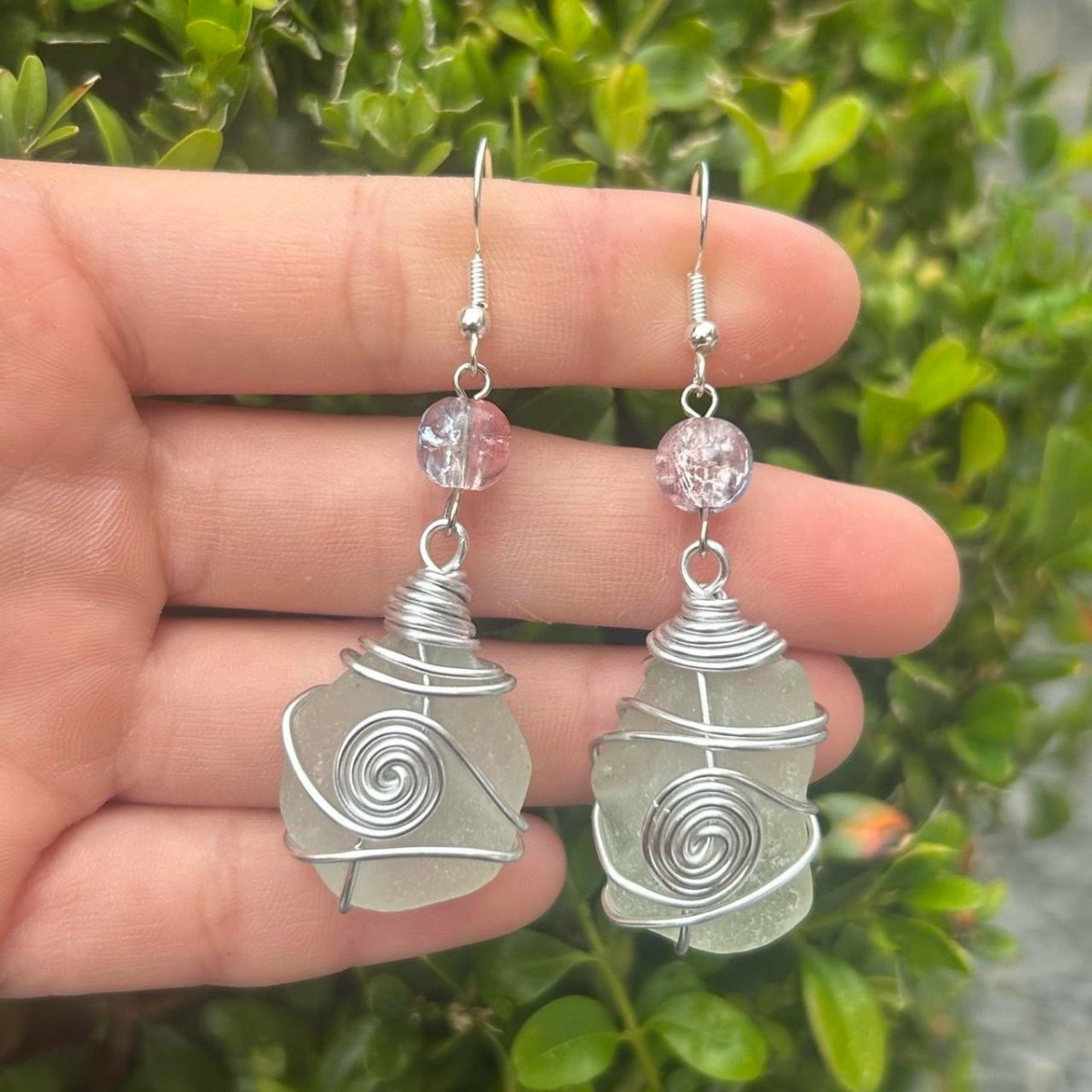 Handmade Ling Chunky Aqua Sea Glass Earrings
