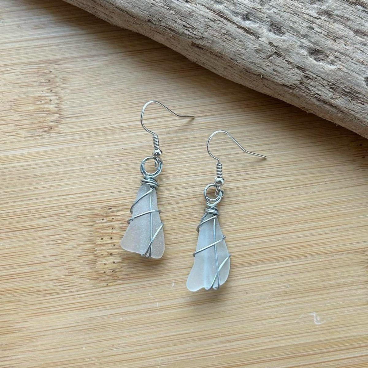 Handmade White Sea Glass Earrings
