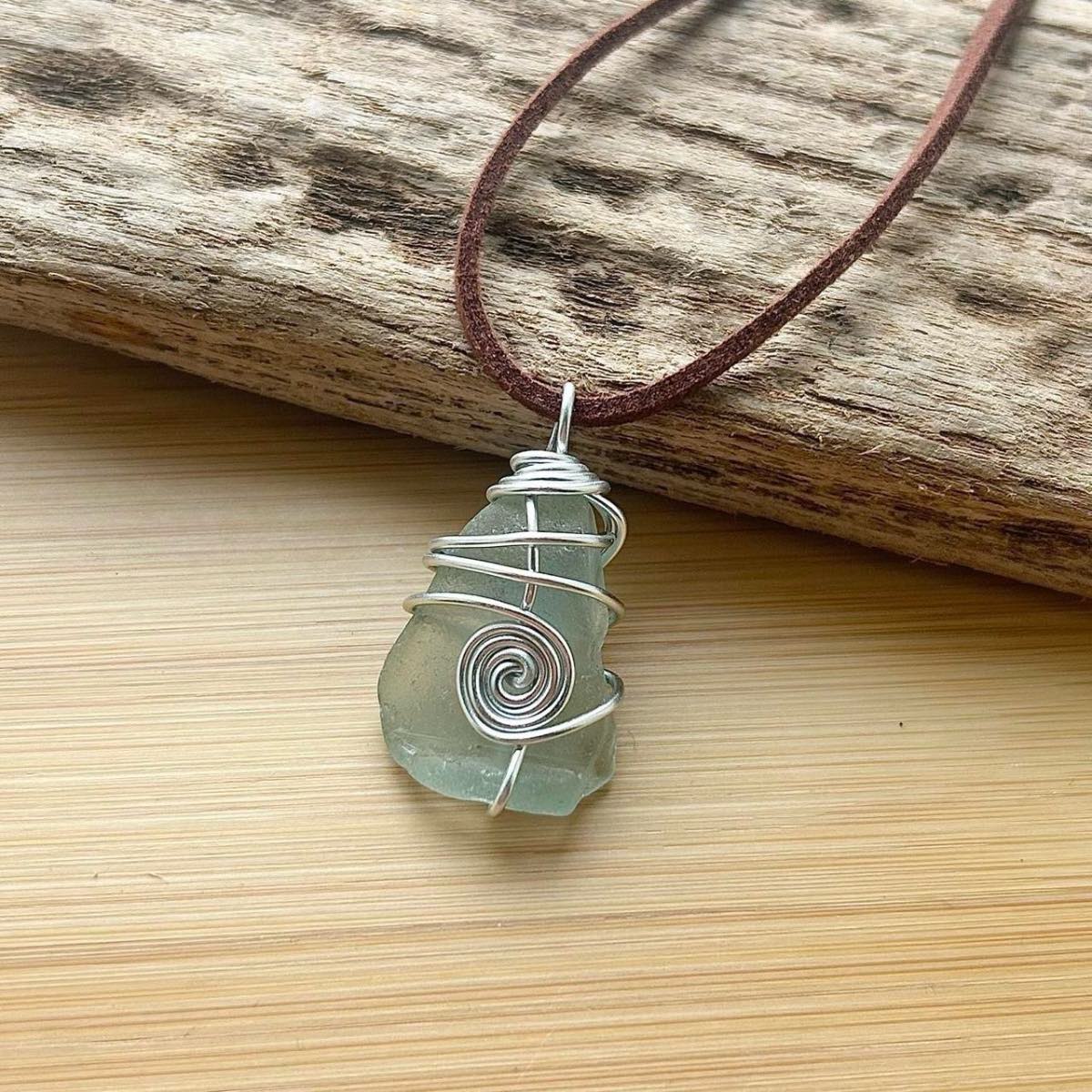 Handmade Authentic Aqua Wire Wrapped Sea Glass Necklace