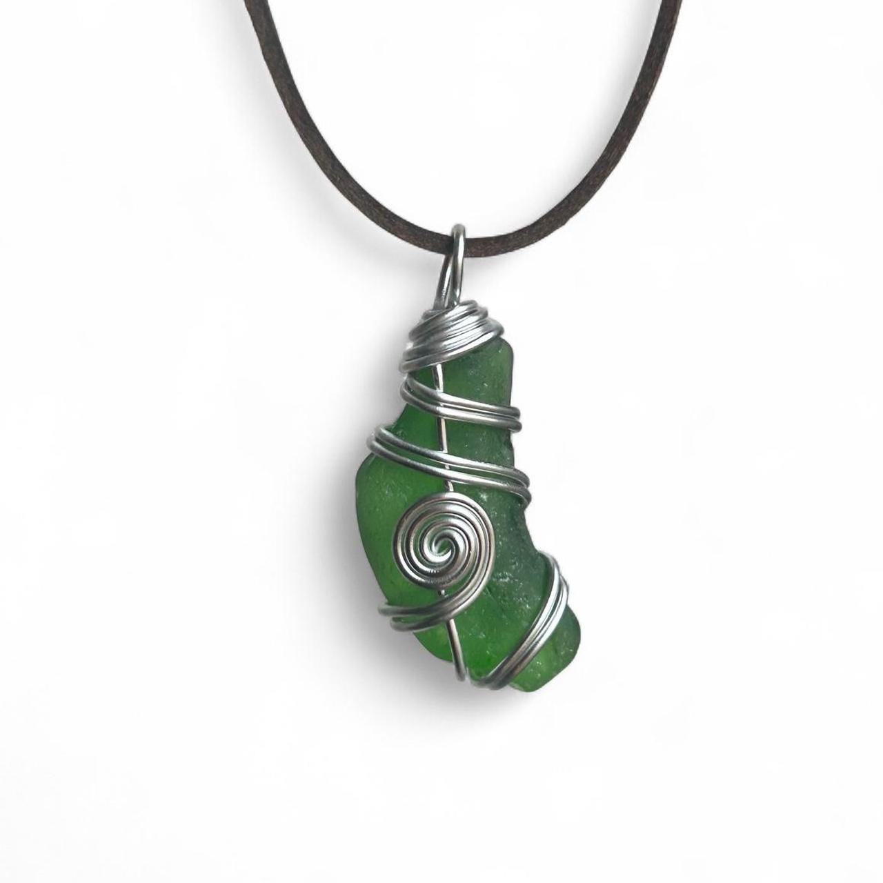 Green Sea Glass Necklace 16”