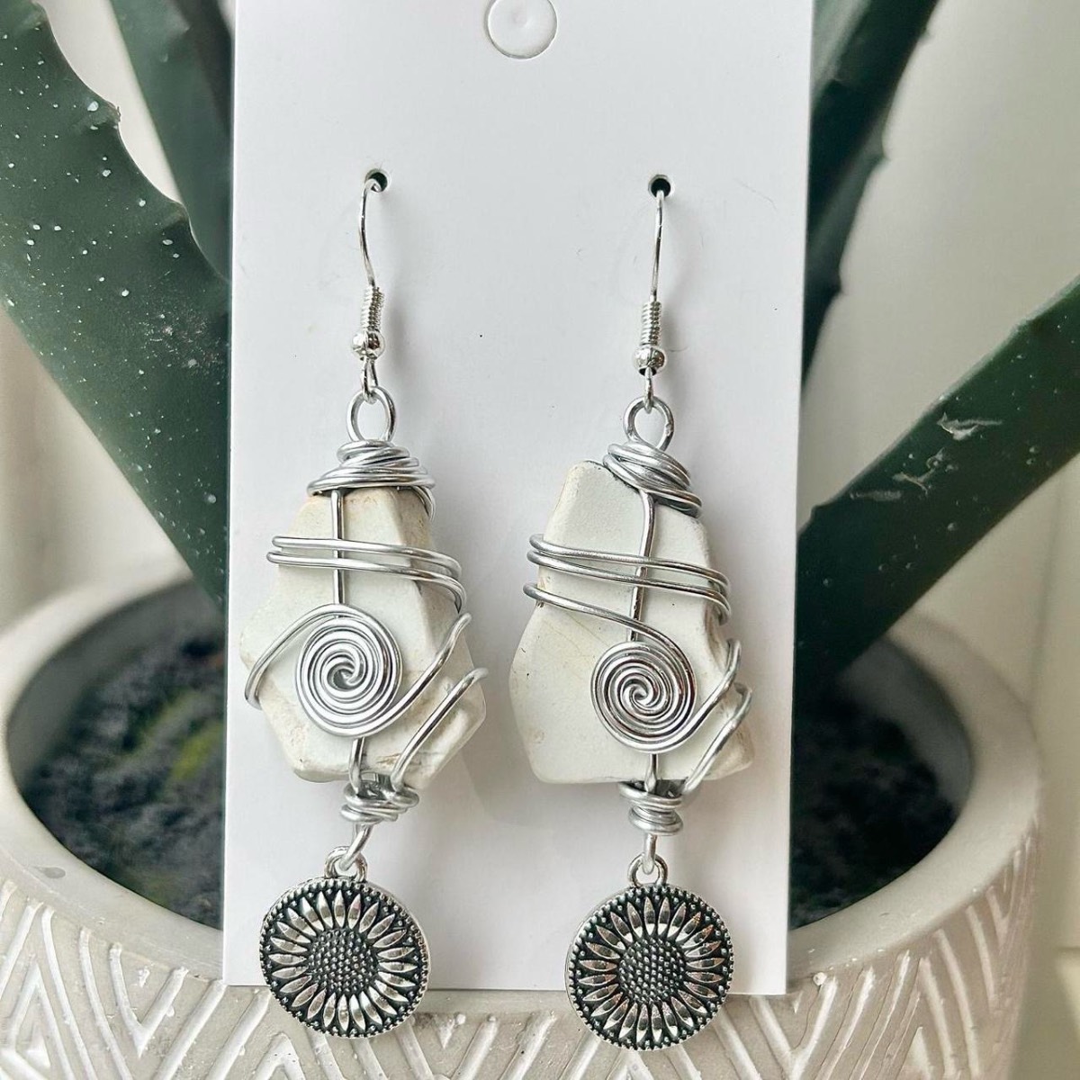 Handmade White Sea Pottery Earrings