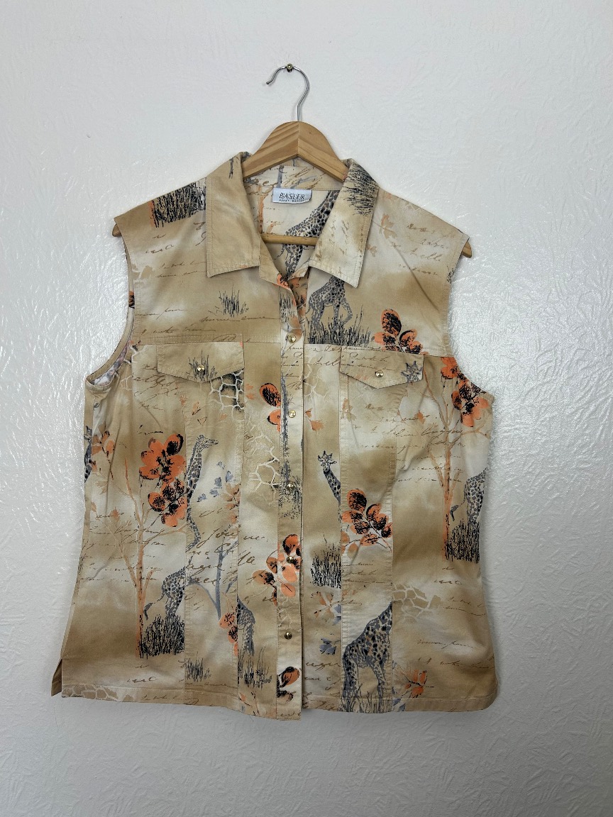 Basler Vintage Giraffe Print Safari Shirt Vest Size 16 – 90s Animal Print