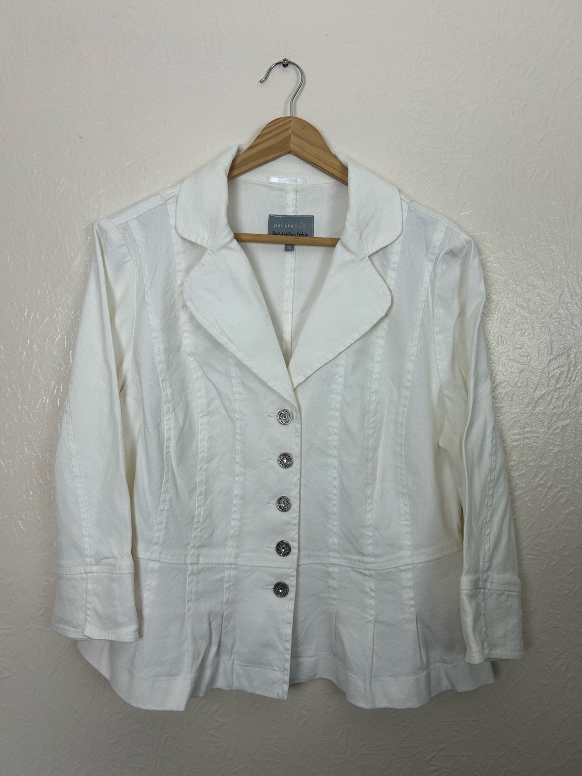 Vintage Per Una White Stretch Cotton Jacket Blazer Size 14 – Smart Casual