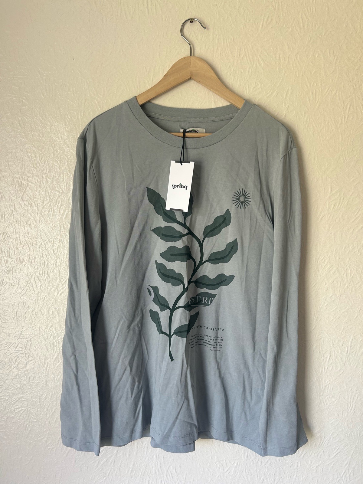 Springne Gardens Graphic Long Sleeve T-Shirt Grey Botanical Print 100% Cotton