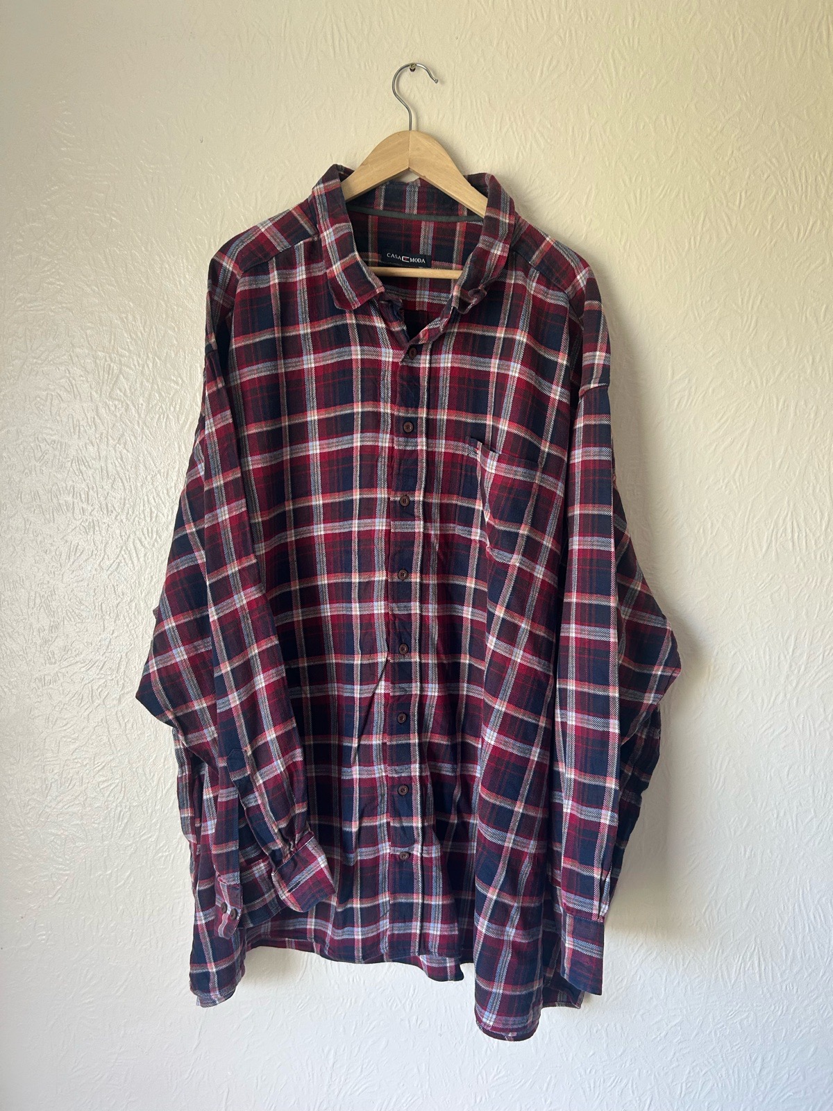 Casa Moda Red Navy Tartan Plaid Checked Shirt 7XL Oversized Grunge Retro
