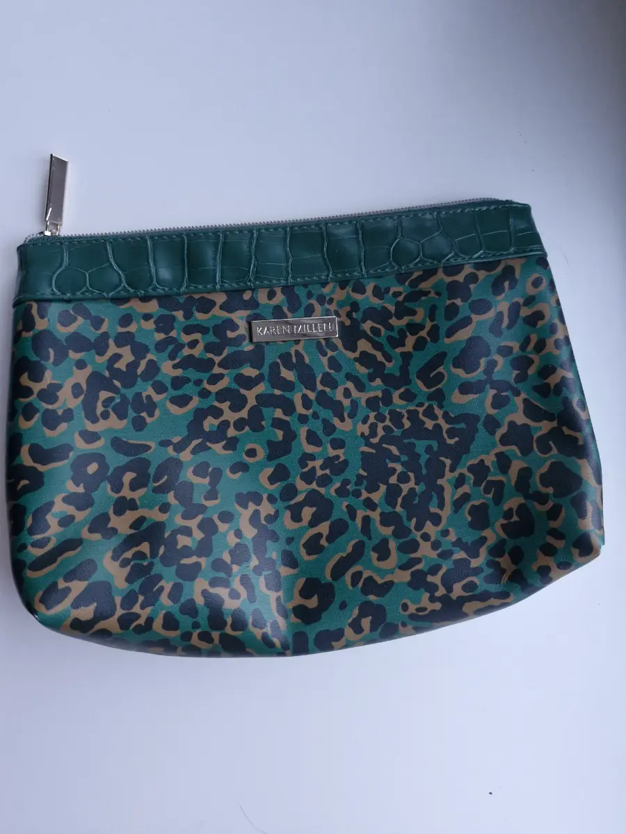 Karen Millen Toiletry Make Up Bag Green Leopard Print