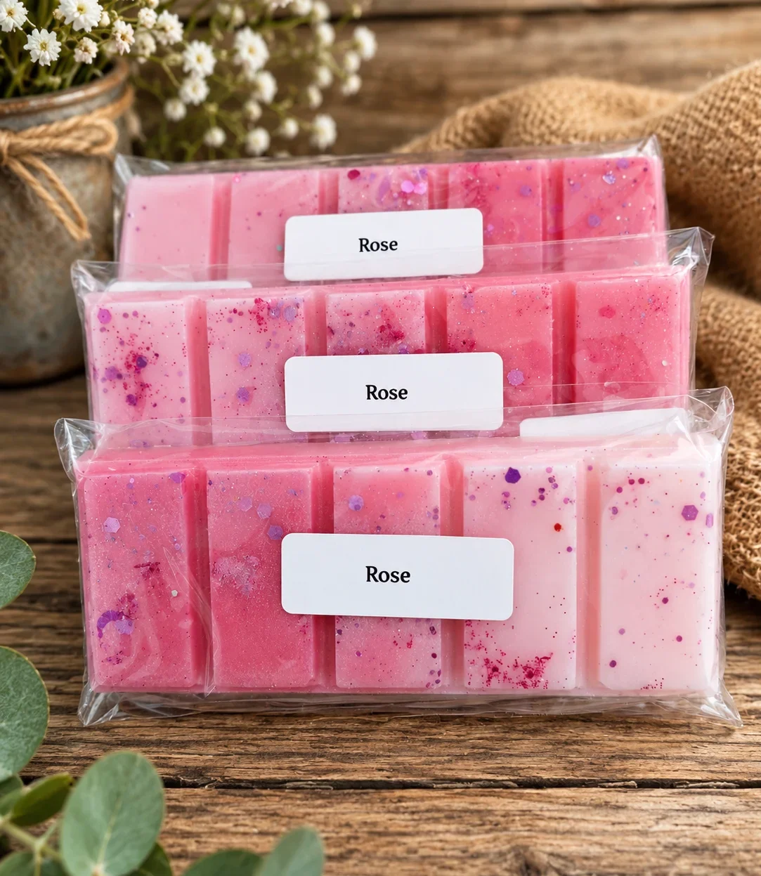 3, Rose, Highly Fragranced Wax Melts Snap Bars