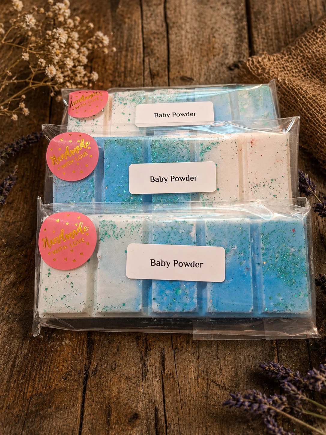 3 Baby Powder, Highly Fragranced Wax Melts Snap Bars